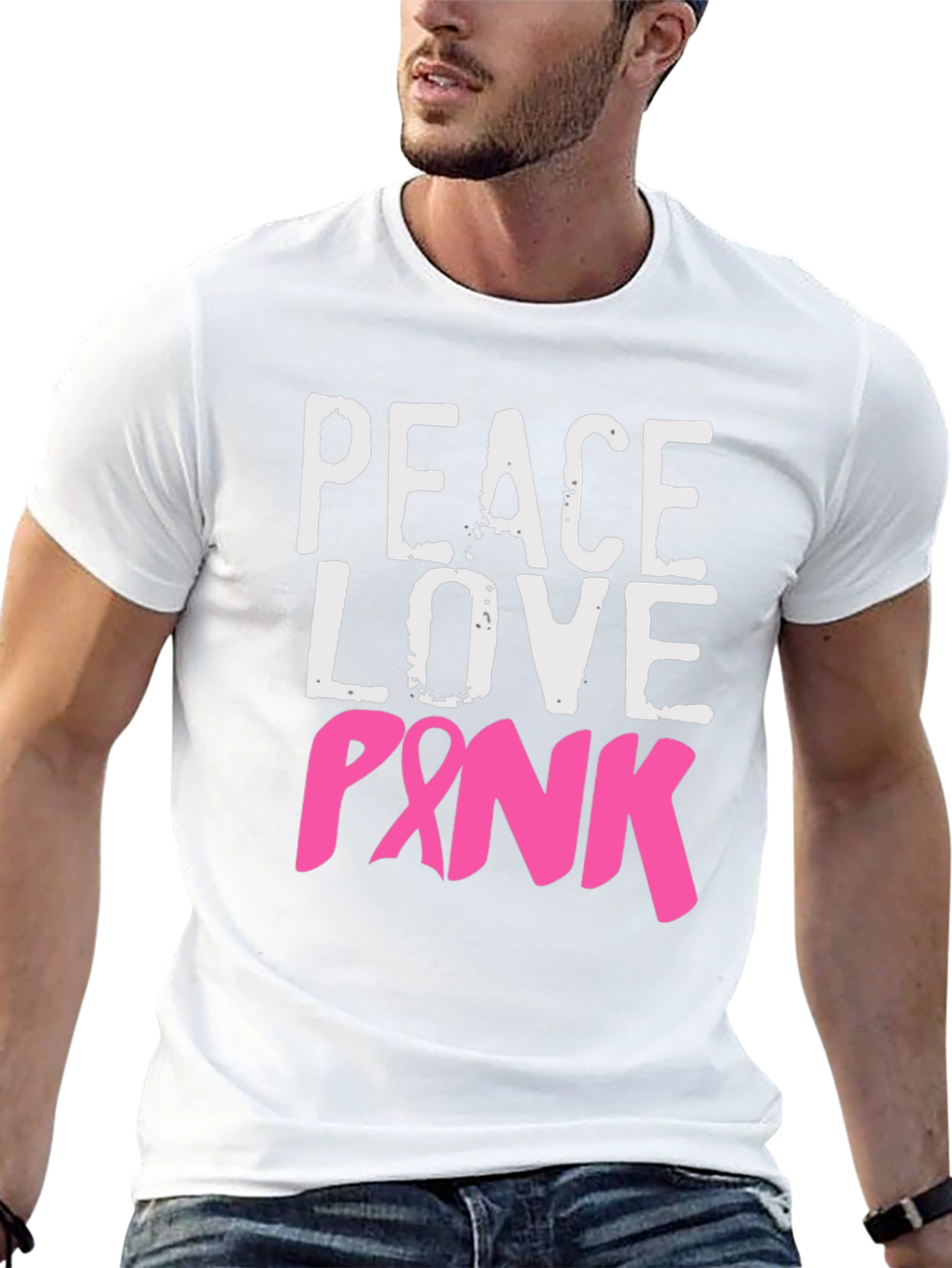 Black Peace Love Pink Breast Cancer Awareness T-Shirt view 13
