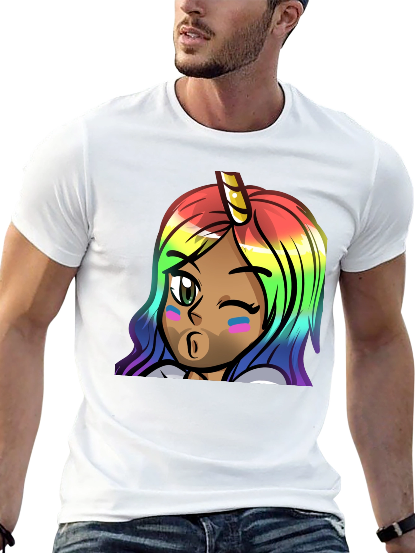 Black Rainbow Unicorn Girl Graphic Tee - Unisex view 13