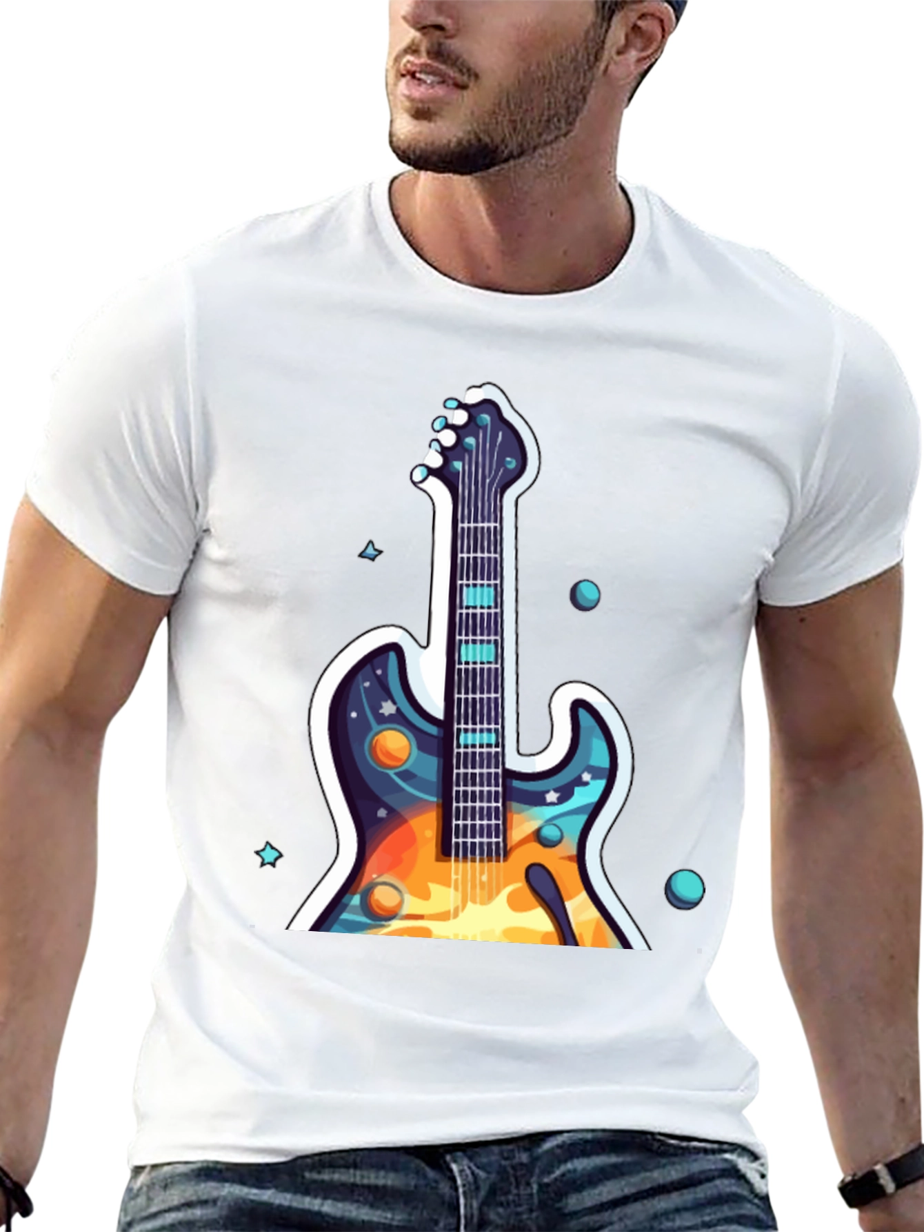 Black Cosmic Guitar Graphic Tee - Black Cotton Comfort view 13