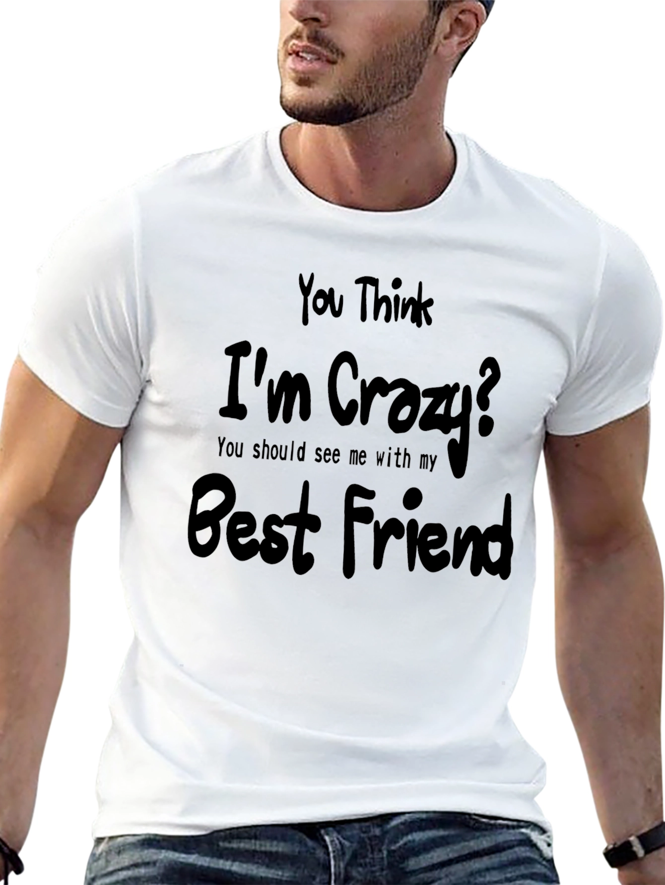 Black Crazy Best Friend Graphic Tee - Black Cotton T-Shirt view 13
