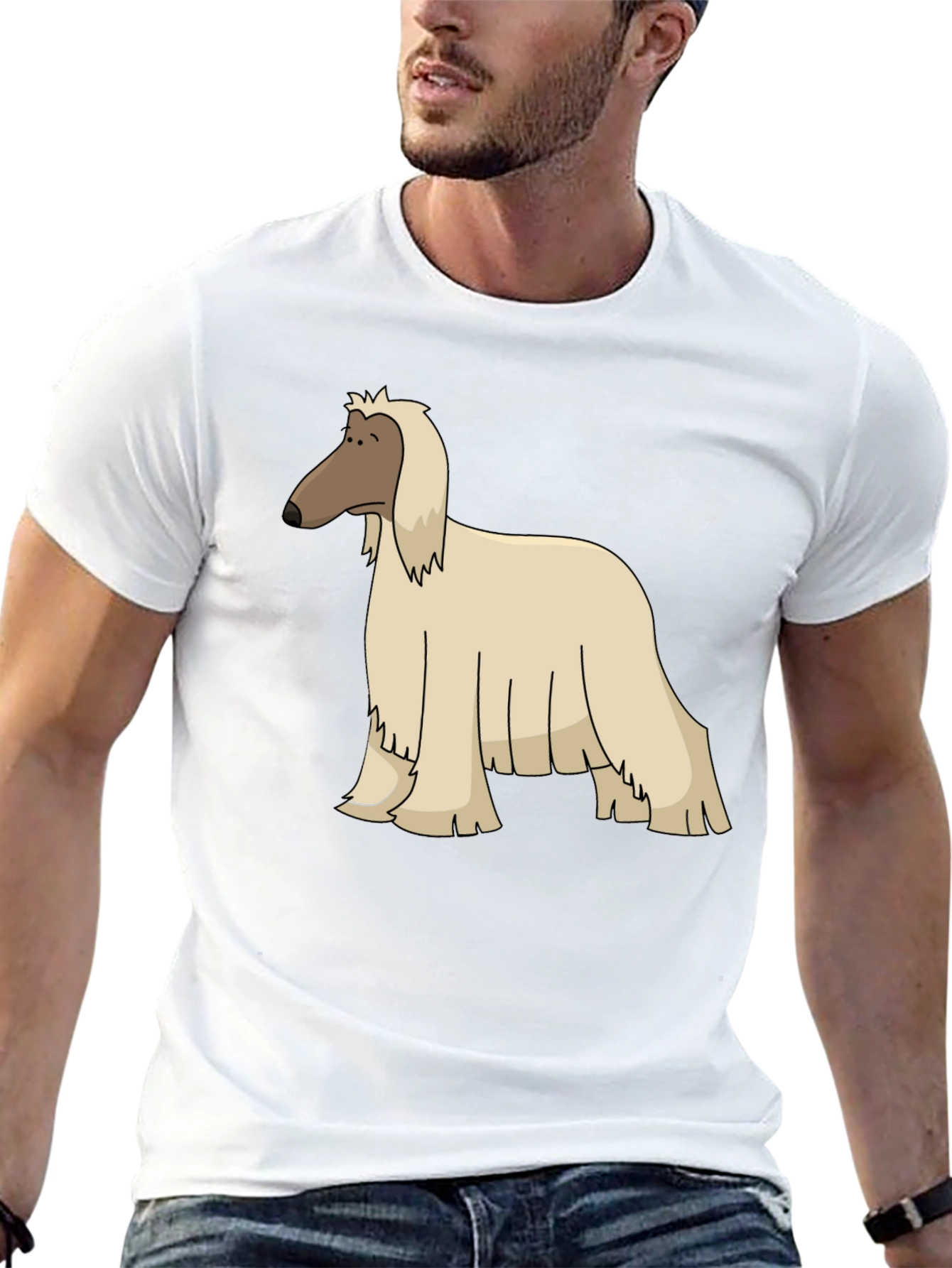 Black Afghan Hound Cartoon Black T-Shirt view 13