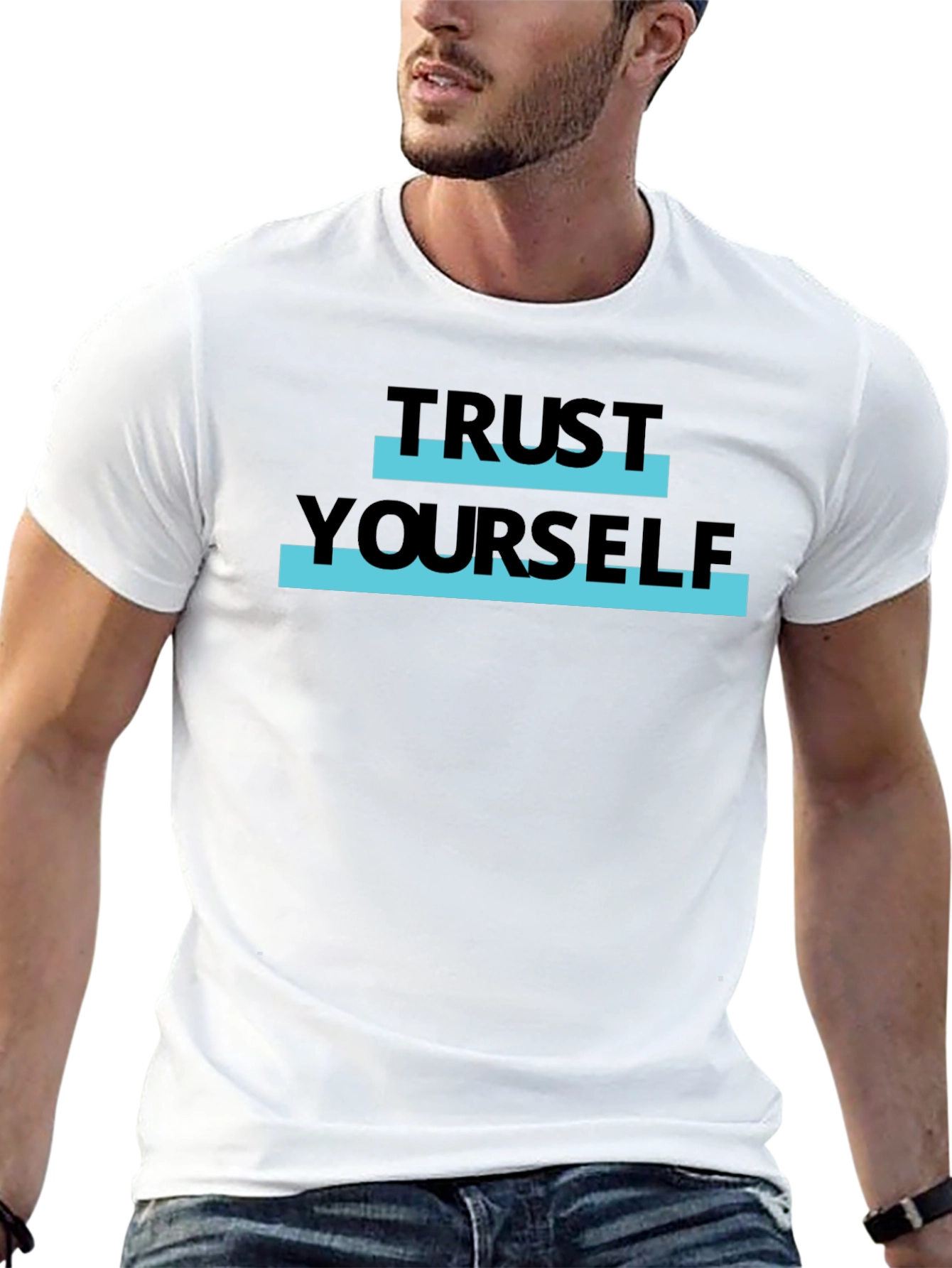 Black Trust Yourself Graphic Tee - Stylish Black T-Shirt view 13