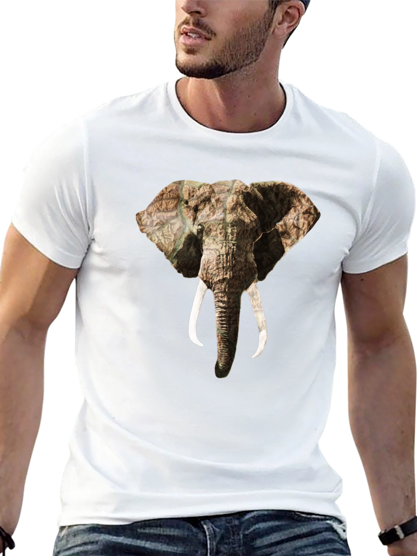 Black Elephant Head Print Black T-Shirt view 13