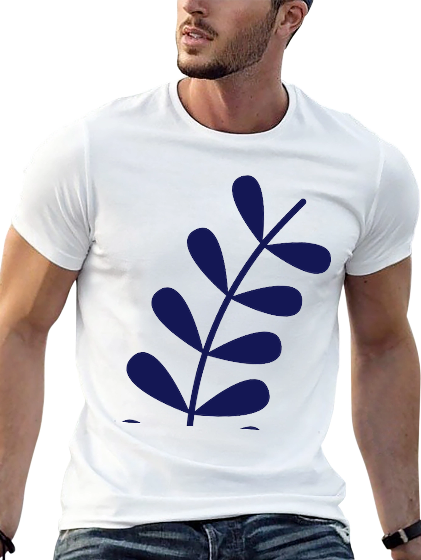 Black Black Tee with Modern Leaf Design view 13