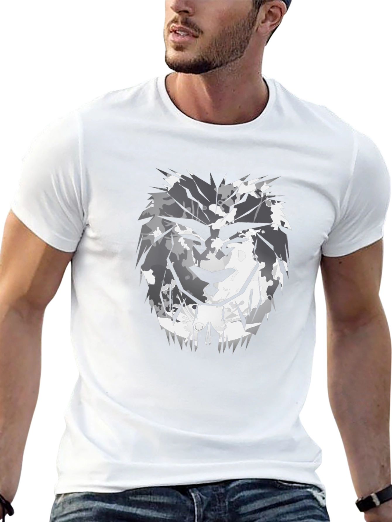 Black Lion Camo Graphic Print Black T-Shirt view 13