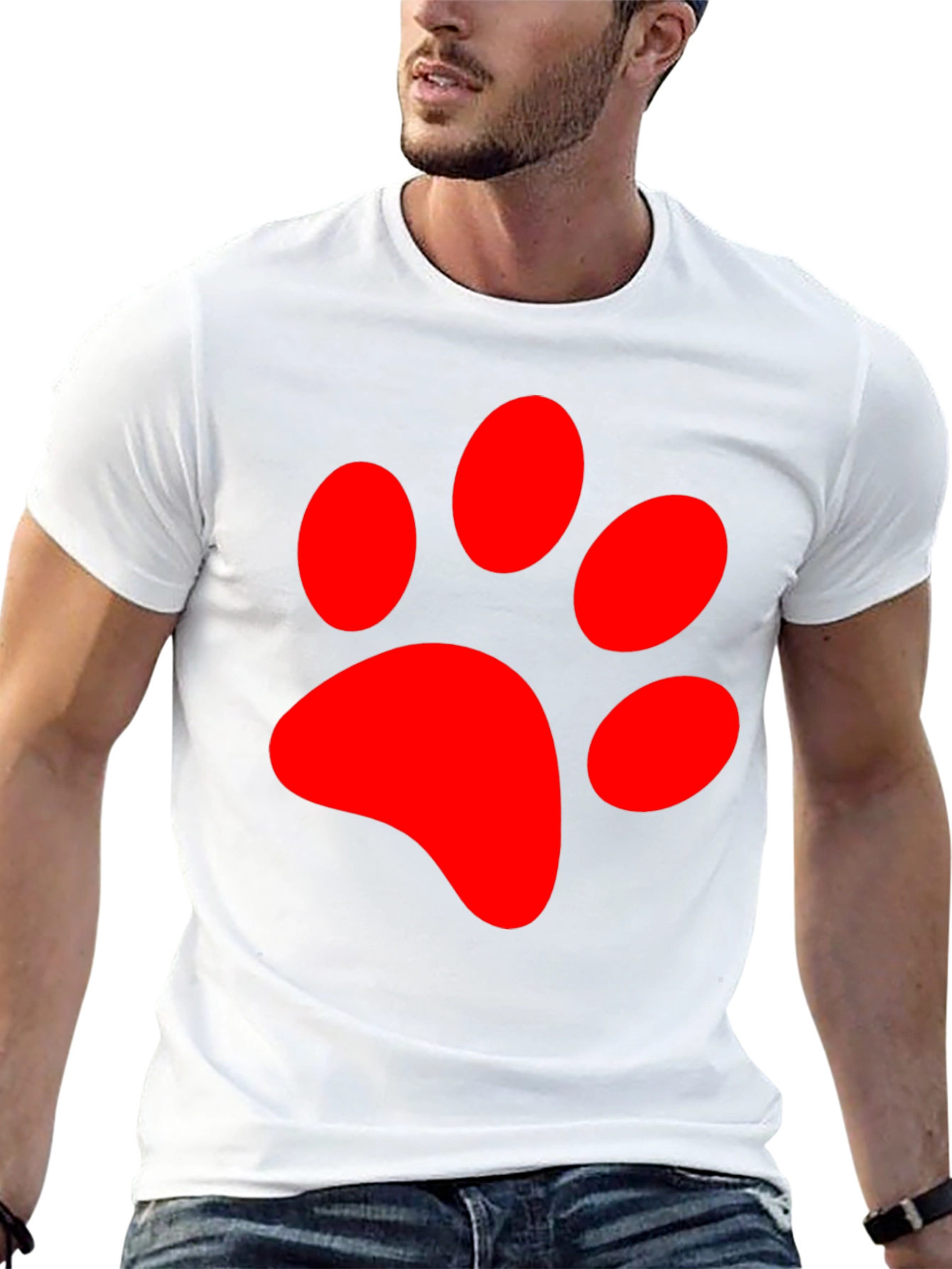 Black Red Paw Print Graphic Tee - Black Casual T-Shirt view 13