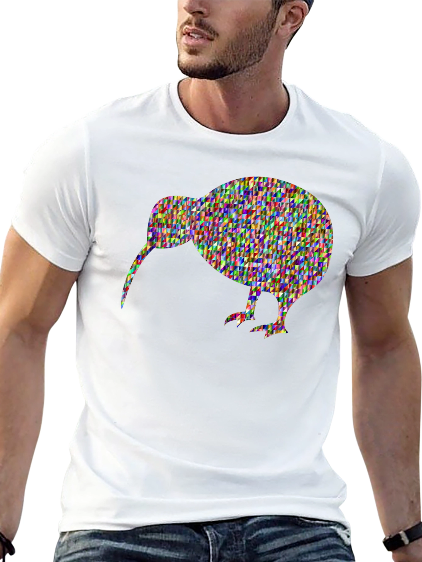 Black Kiwi Bird Mosaic Graphic Tee - Unique Black T-Shirt view 13
