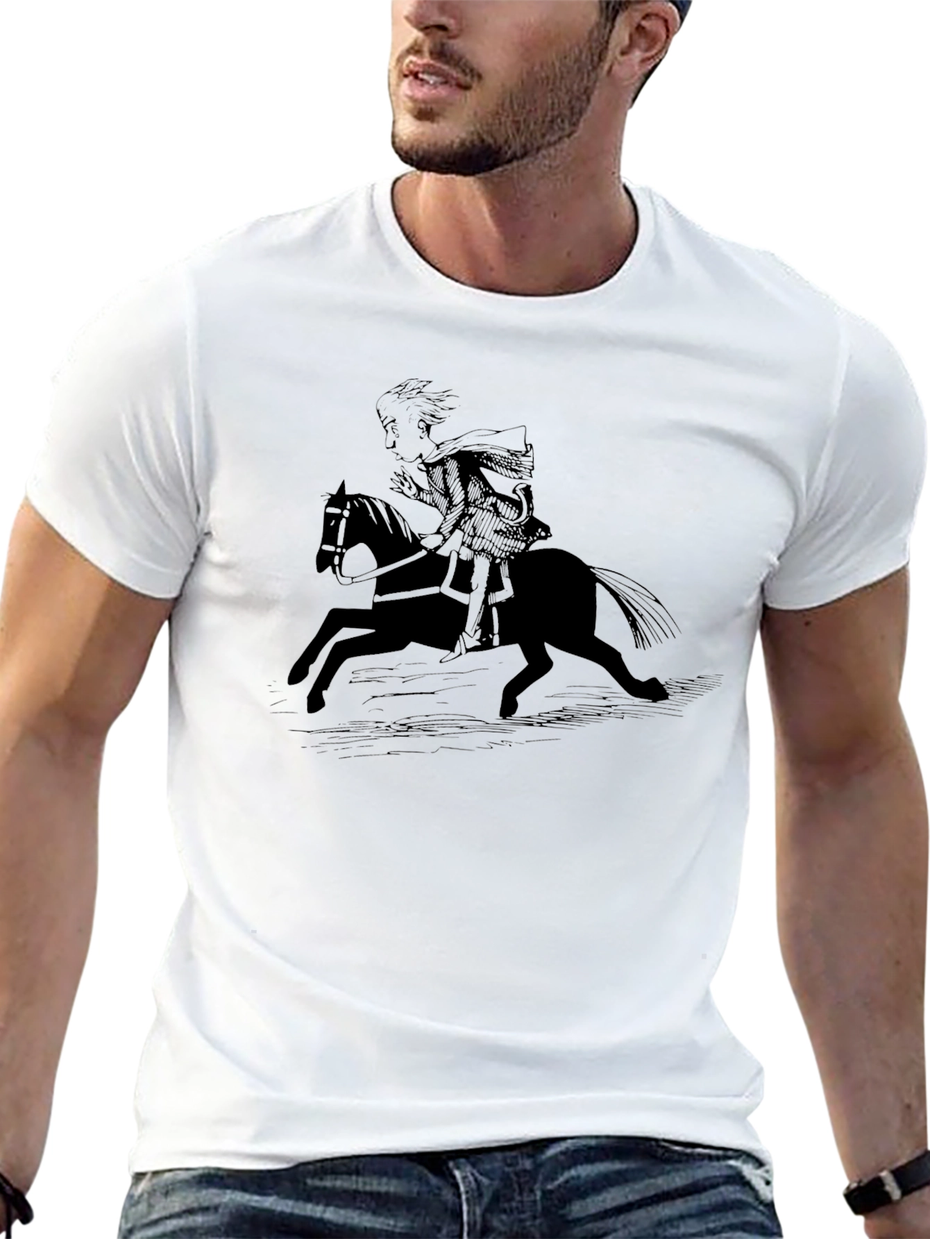 Black Black T-Shirt with Horse Rider Graphic Tee view 13