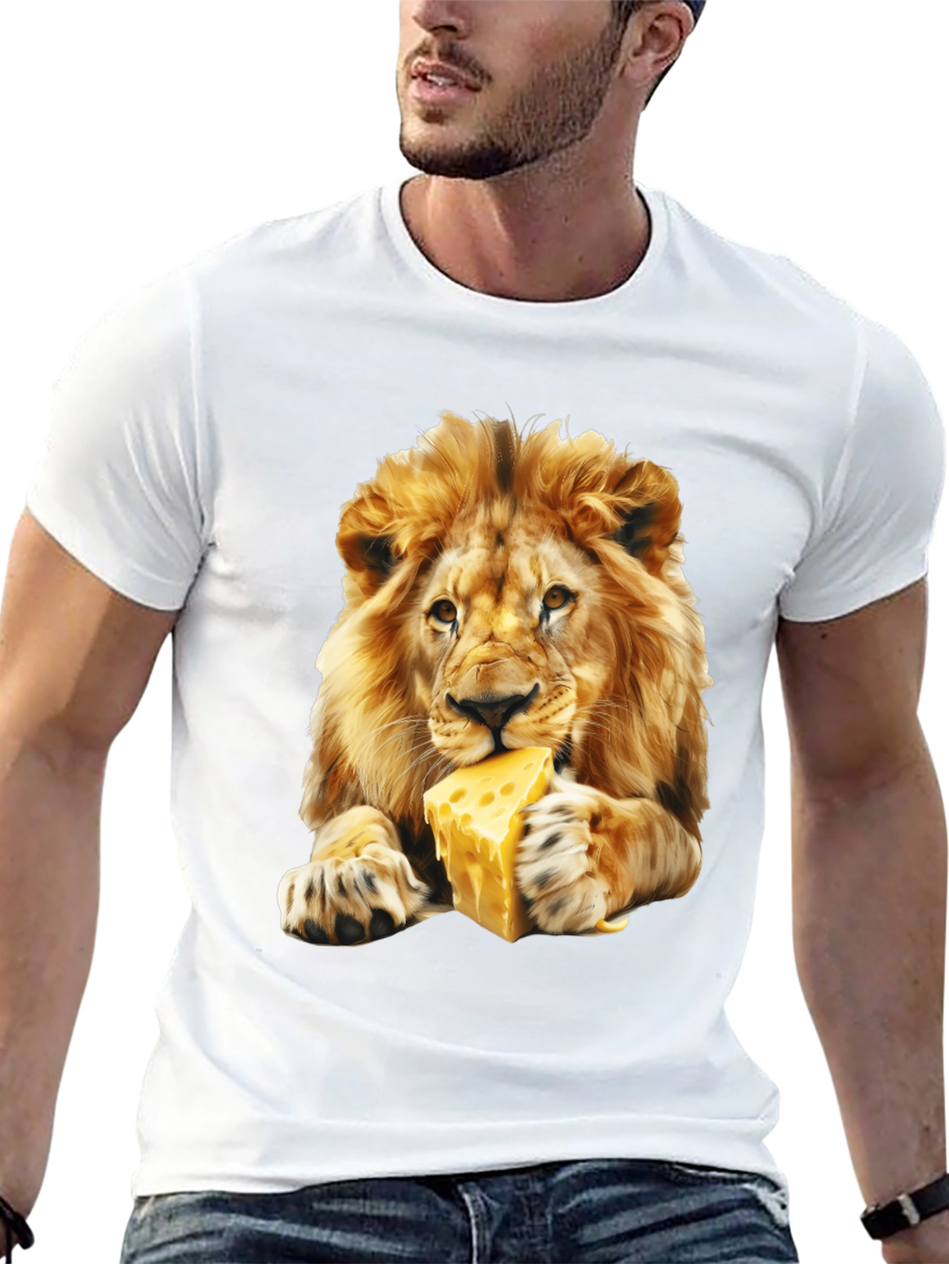 Black Lion Eating Cheese T-Shirt - Funny Animal Graphic Tee view 13