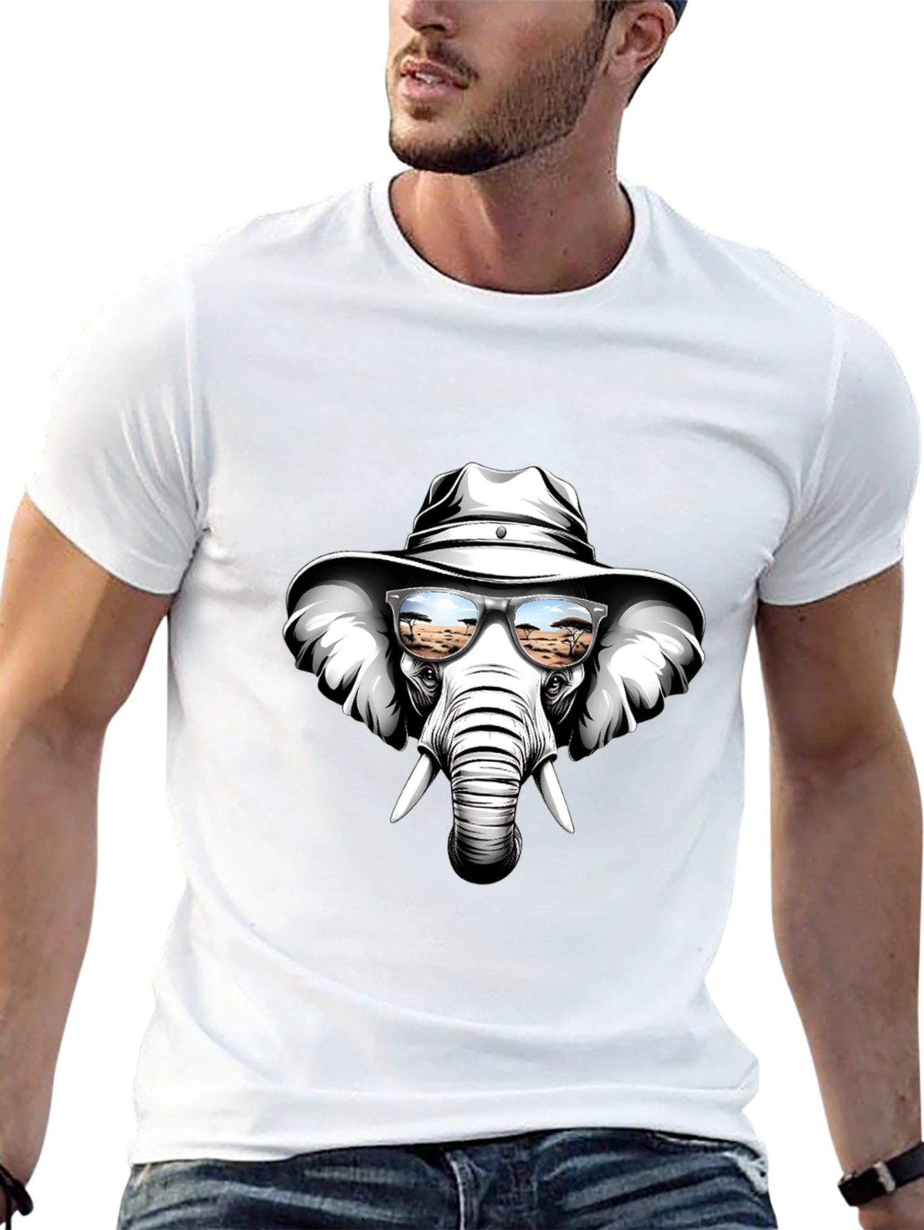 Black Cool Elephant T-Shirt: Safari Shades & Cowboy Hat view 13