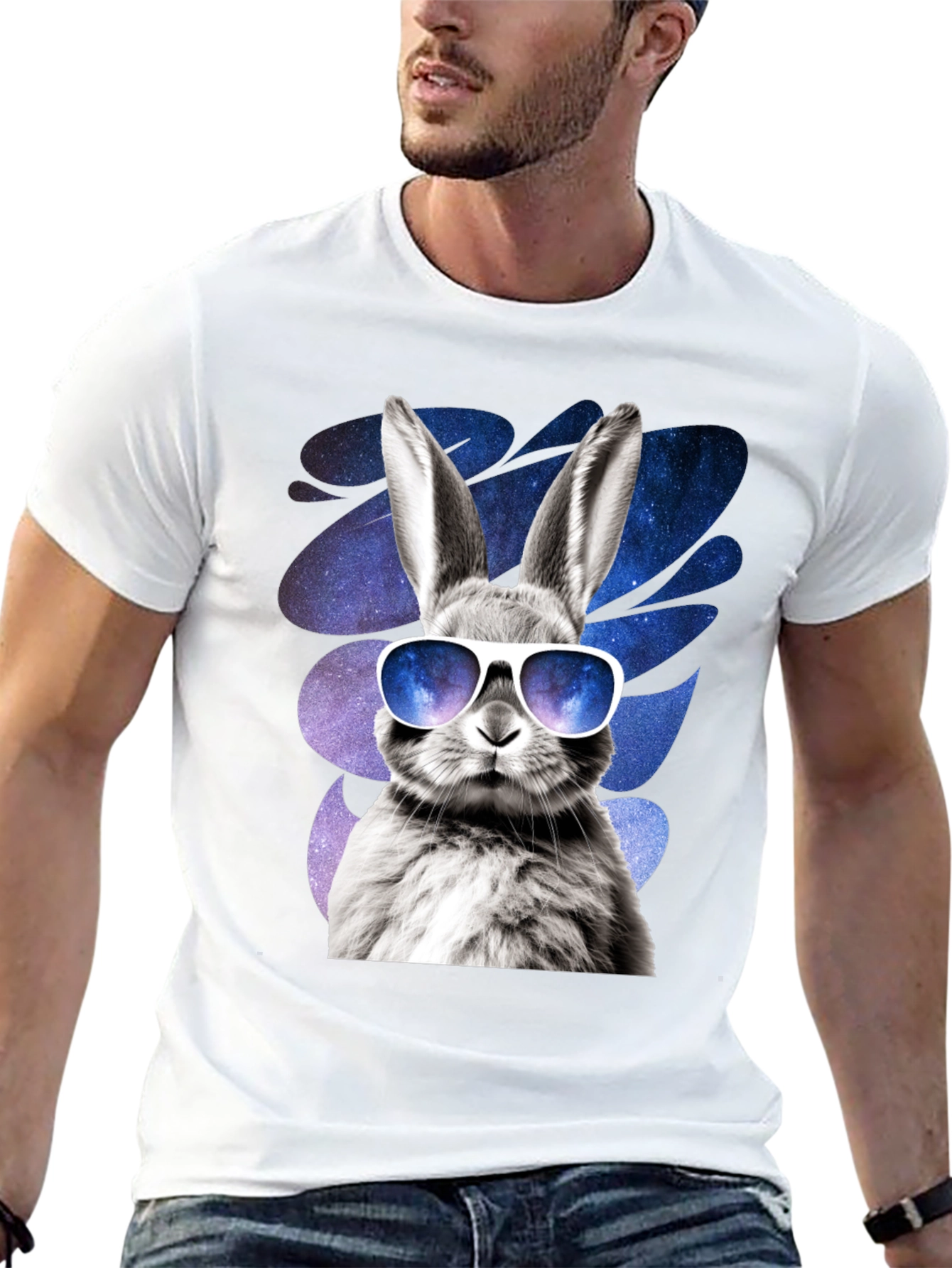 Black Cool Rabbit Graphic Tee - Galaxy Shades Design view 13