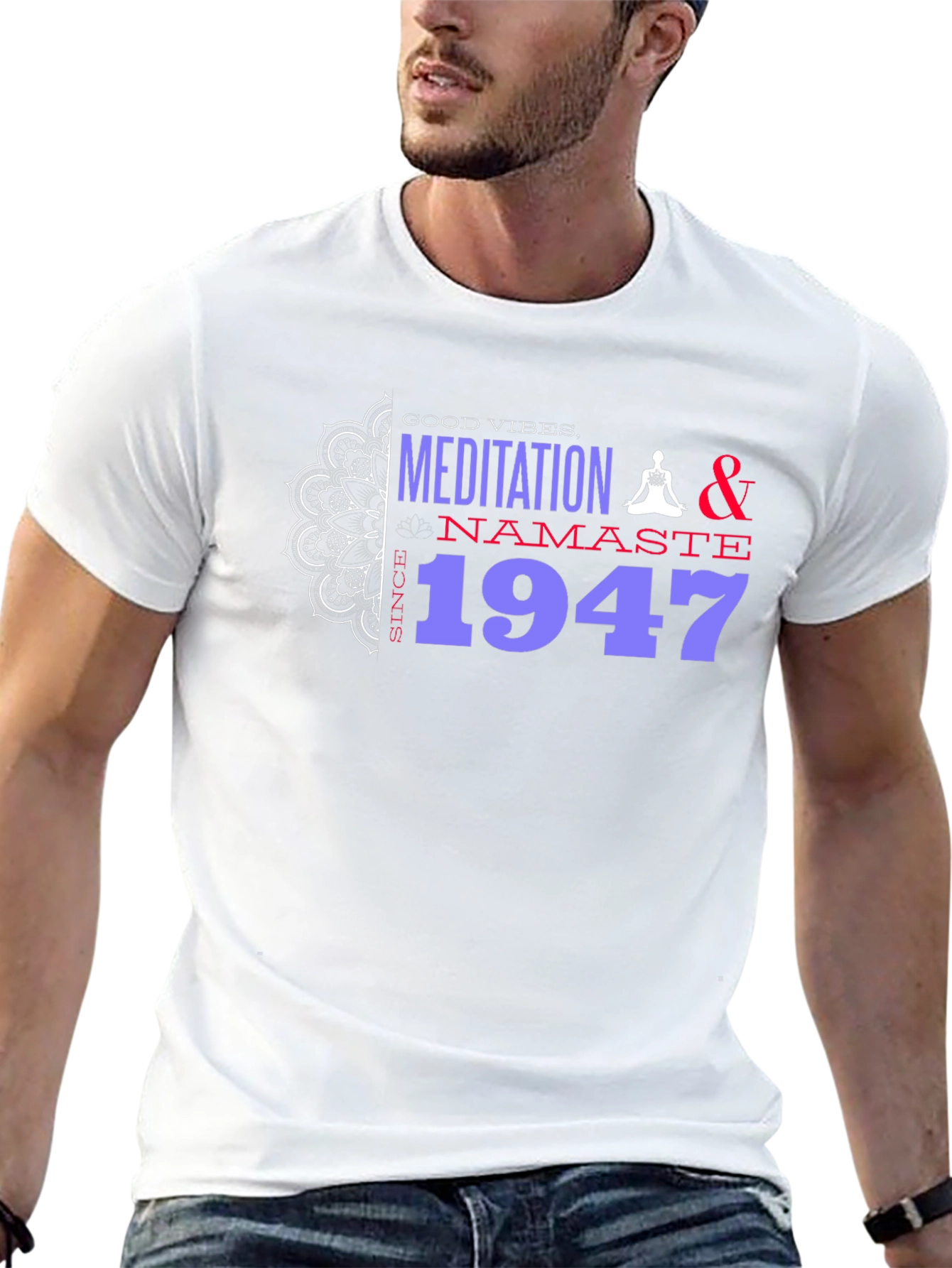 Black Meditation & Namaste Since 1947 T-Shirt view 13