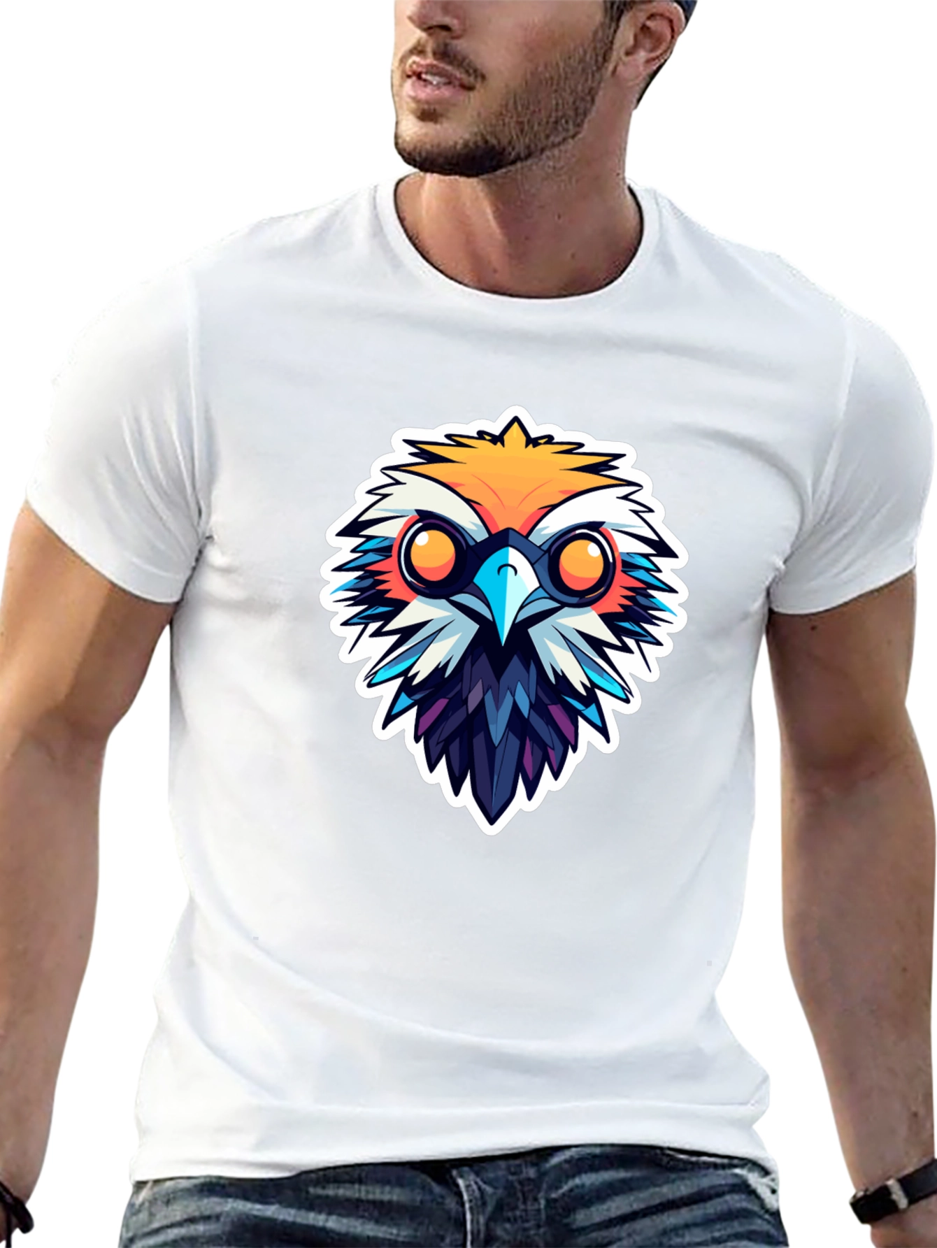 Black Men's Black T-Shirt with Owl Design view 13