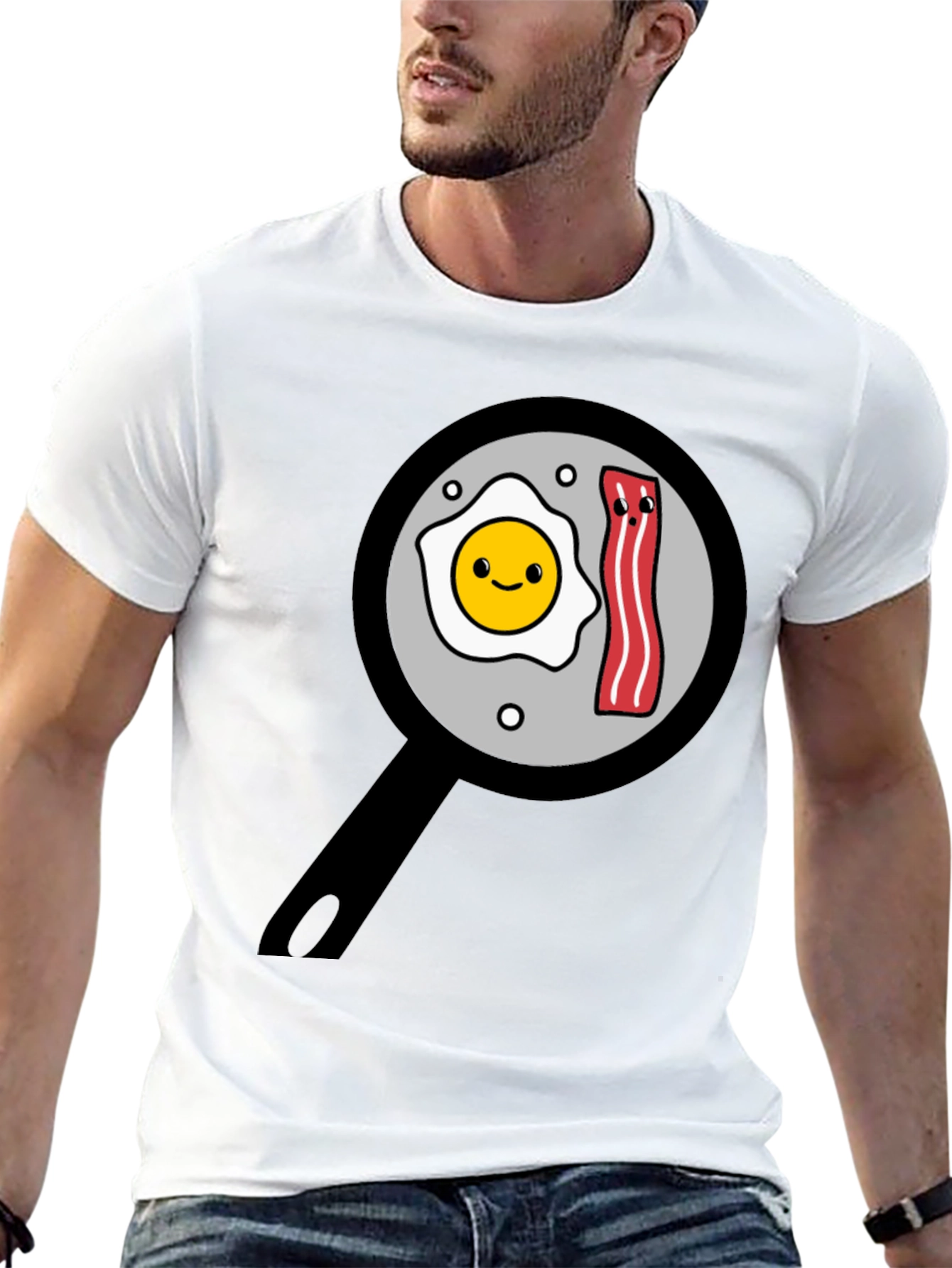Black Funny Breakfast T-Shirt - Egg and Bacon Pan Design view 13