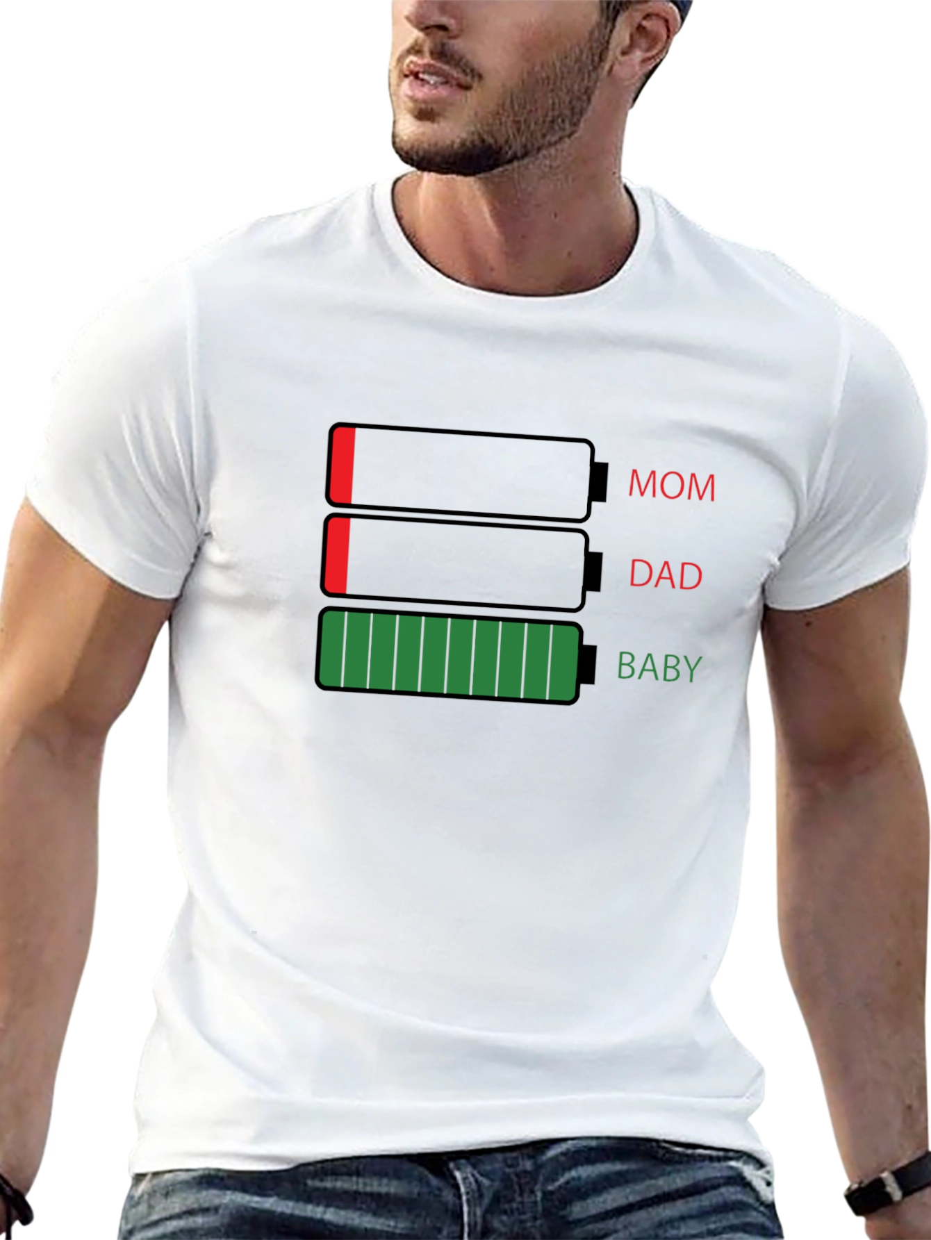 Black Family Battery Level T-Shirt - Dad, Mom, & Baby Power! view 13