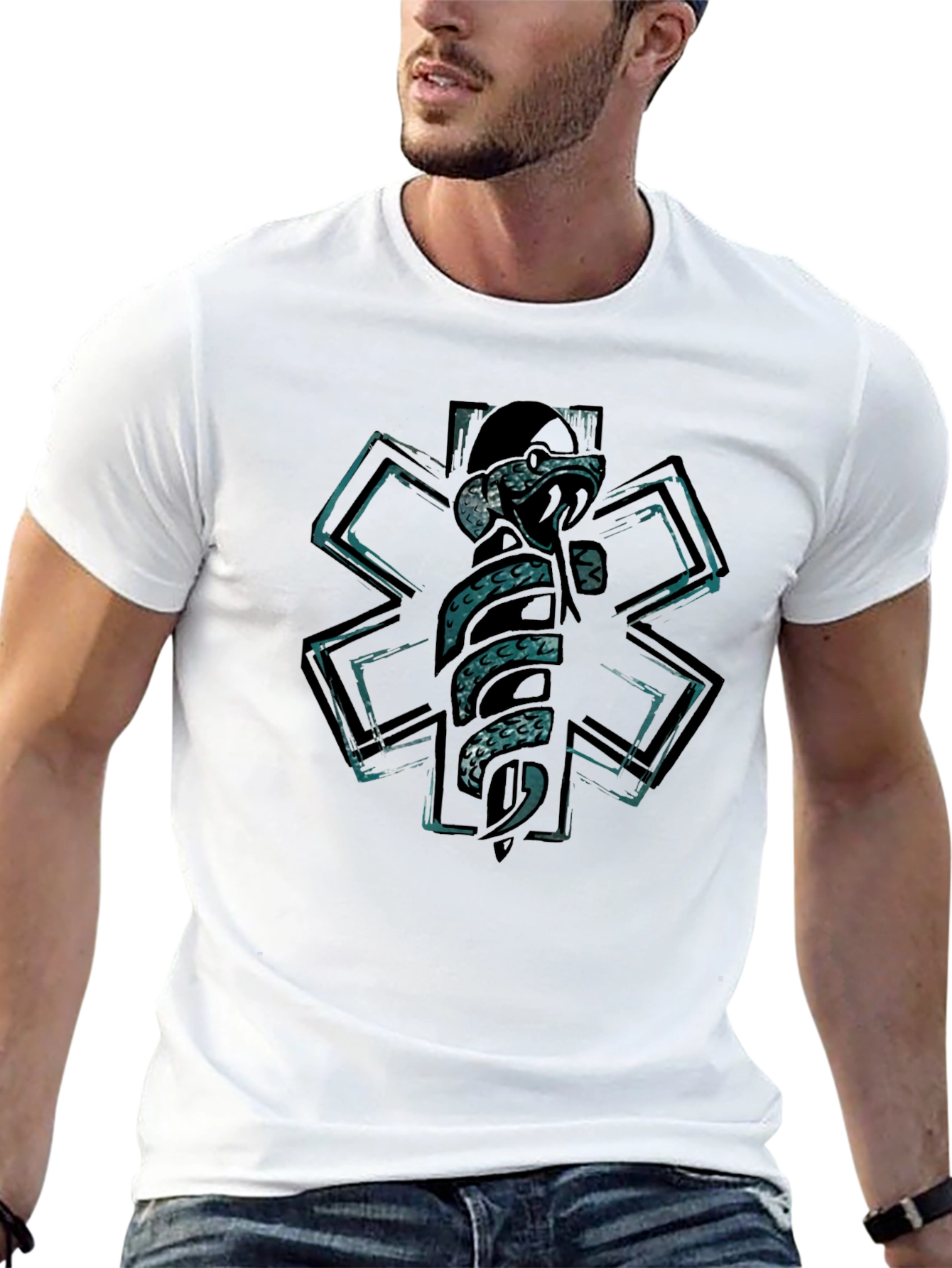 Black Star of Life Snake T-Shirt - EMT, Paramedic view 13