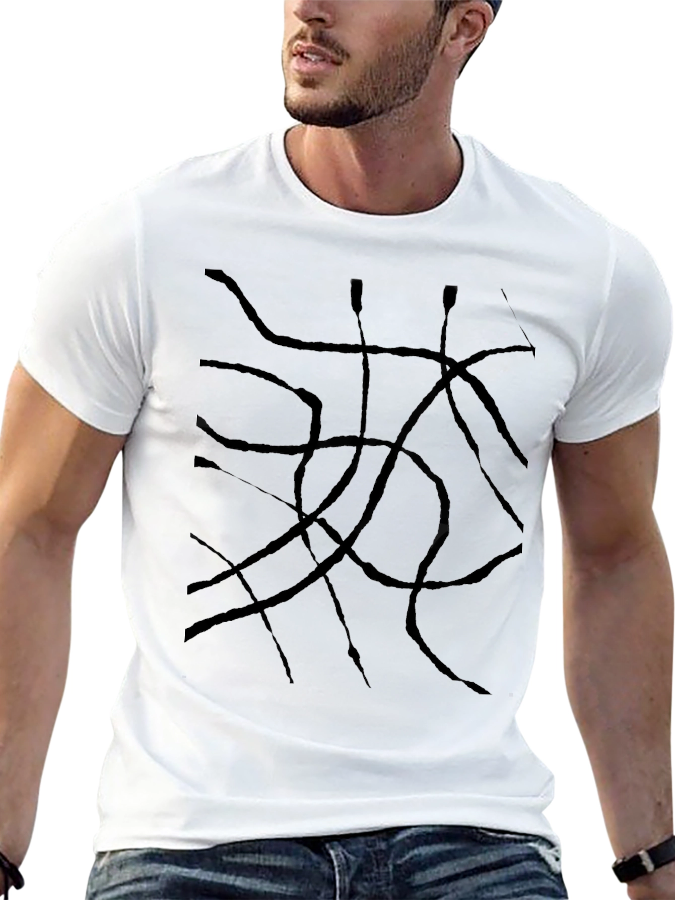 Abstract Line Art Black T-Shirt - 13