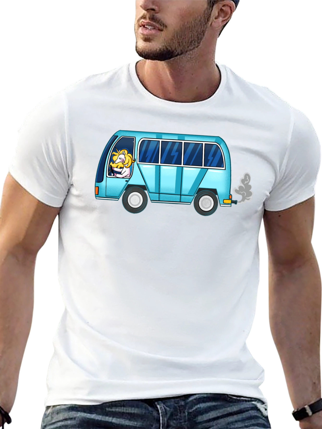 Black Unicorn Driver Tee - Quirky Cartoon Van T-Shirt view 13