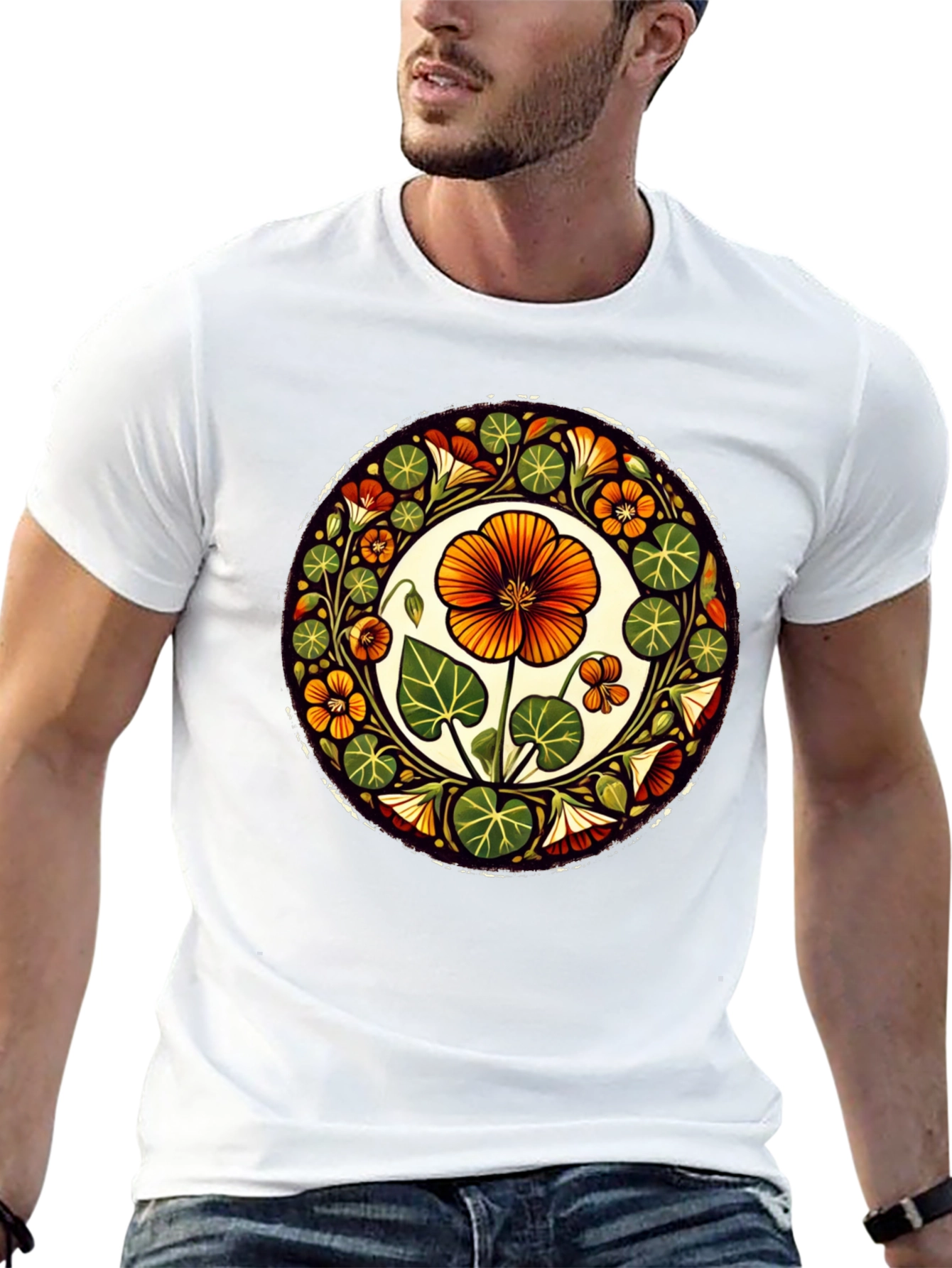 Black Floral Mandala Graphic Tee - Black Cotton T-Shirt view 13