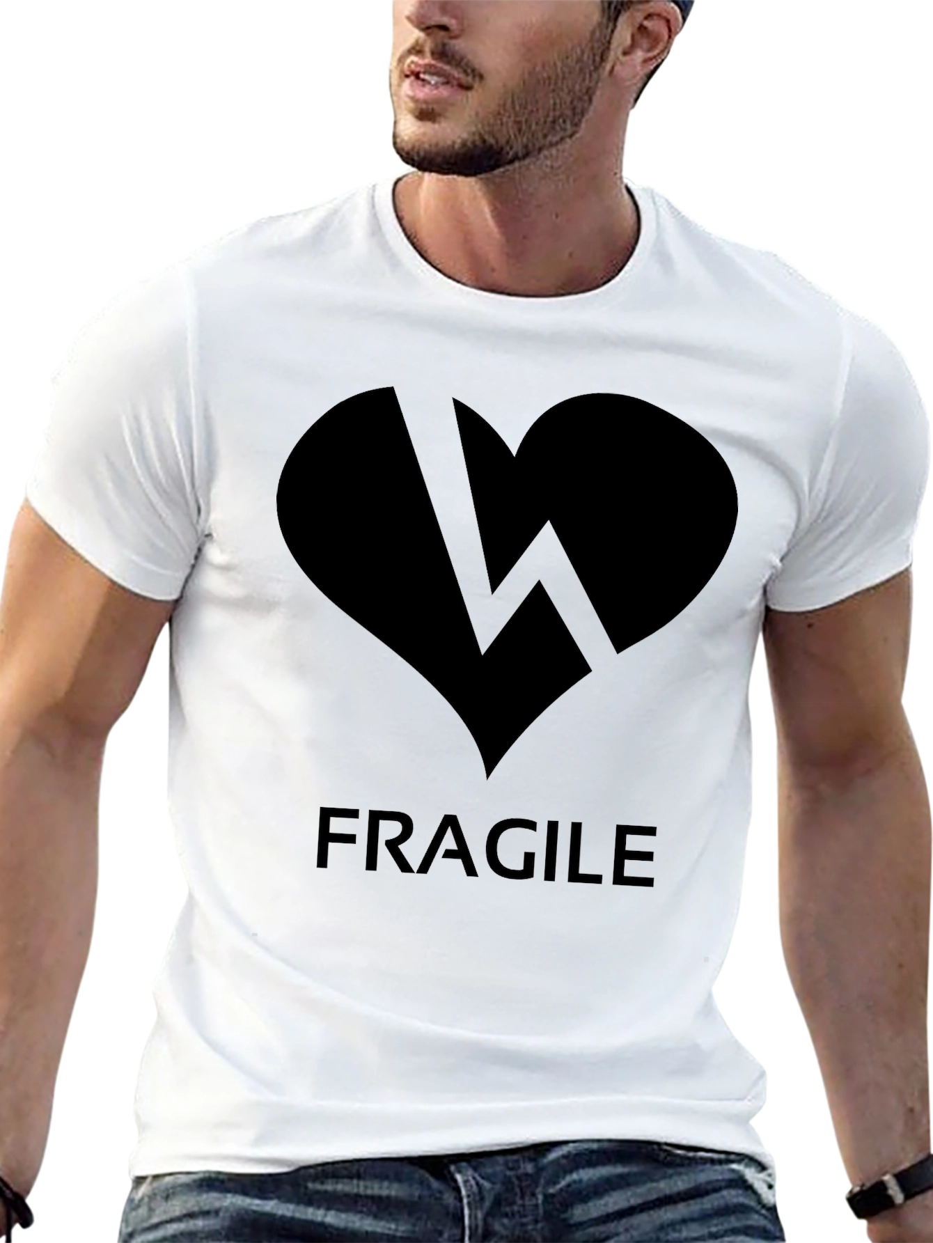 Black Fragile Heart Graphic Tee - Black Crew Neck Shirt view 13