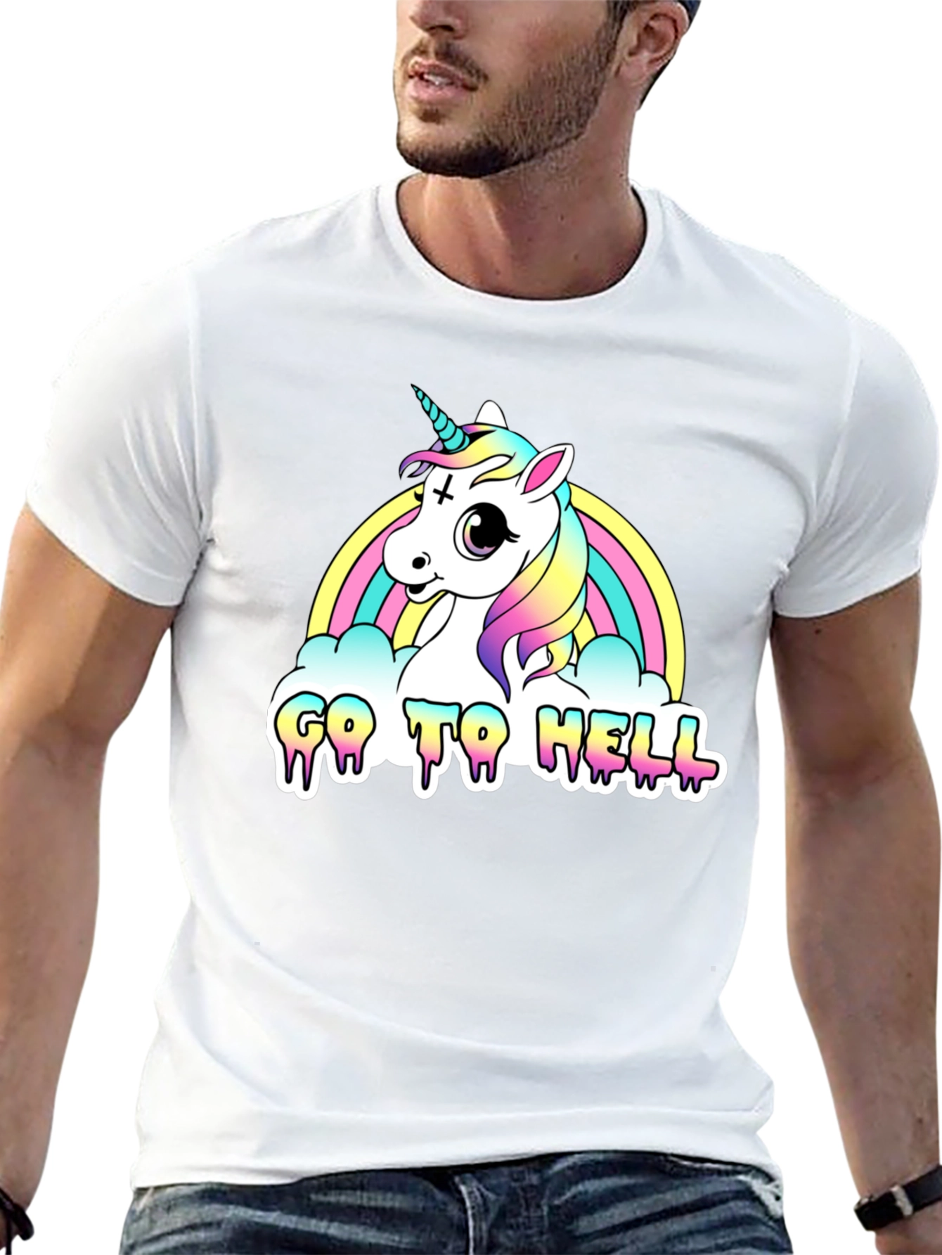 Black Unicorn Rainbow "Go To Hell" Black Graphic Tee view 13