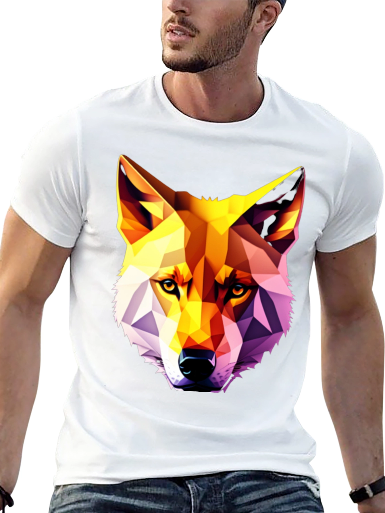 Black Geometric Wolf Graphic Tee - Modern Art Shirt view 13