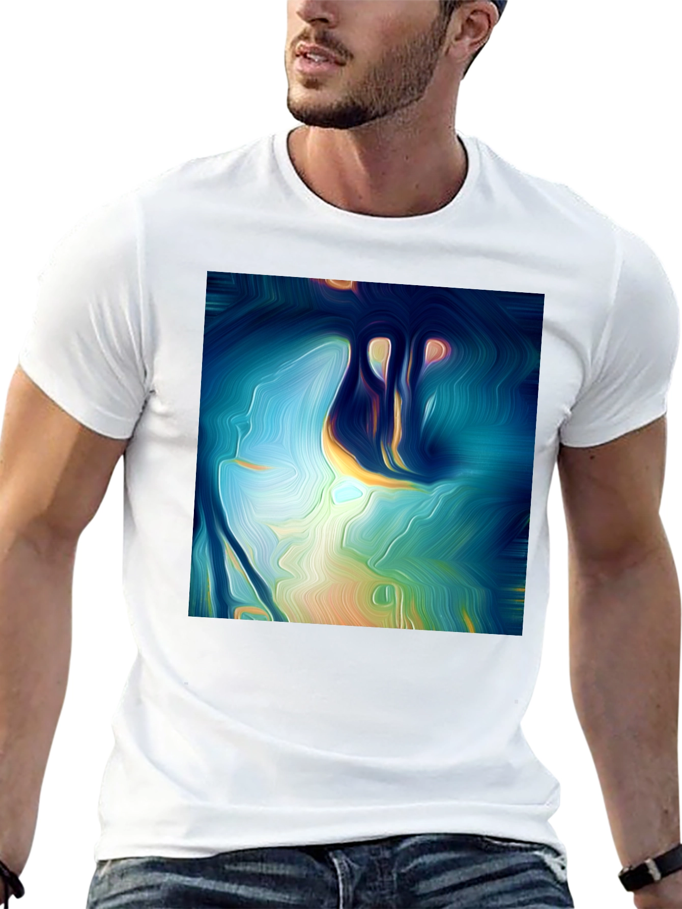 Black Abstract Art Tee: Vivid Design, Soft Cotton, Classic Fit view 13