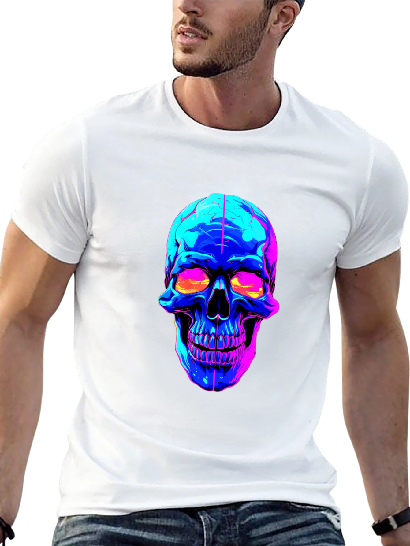 Black Neon Skull Graphic Black T-Shirt view 13