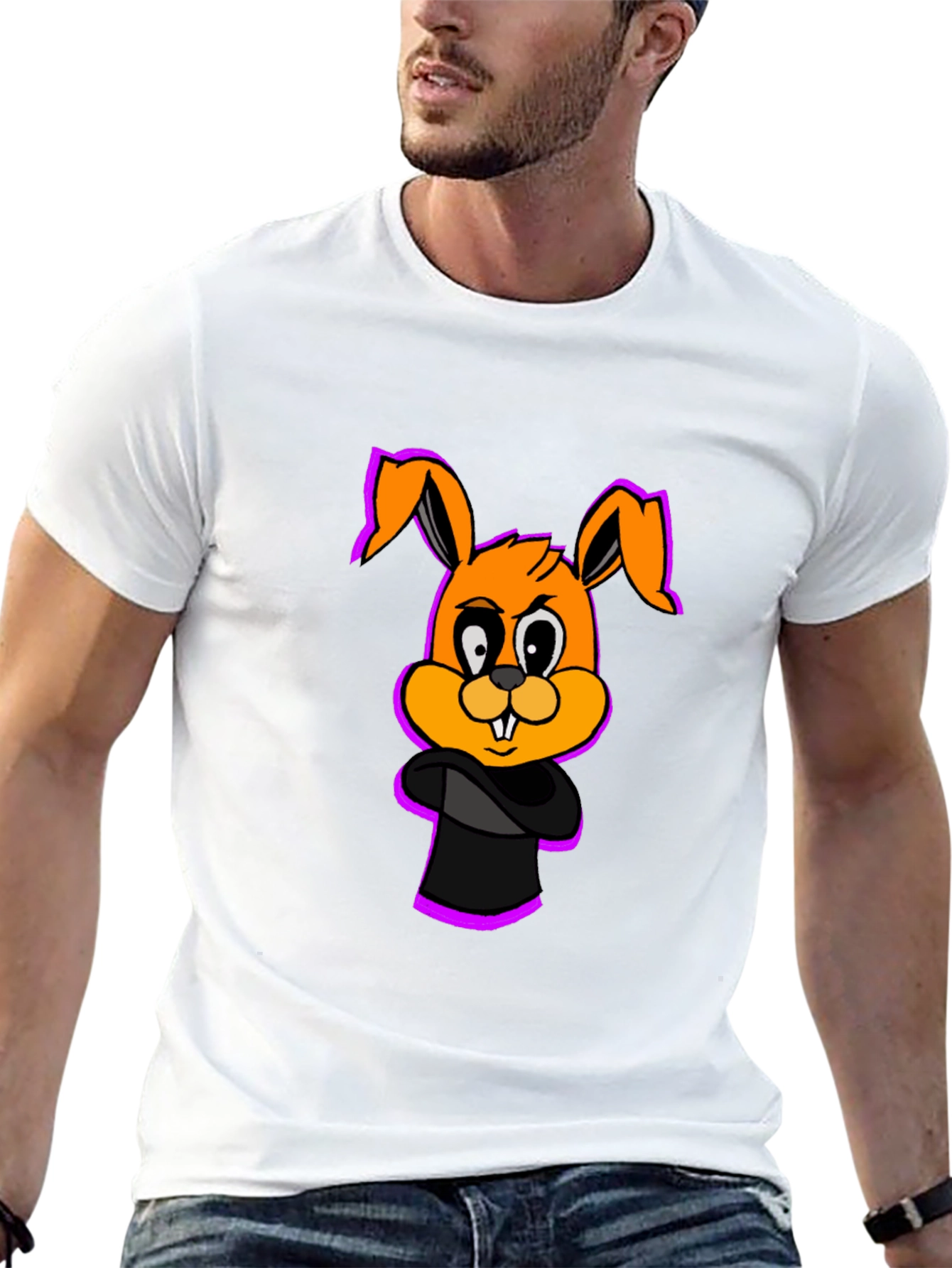 Black Cartoon Bunny Graphic Black T-Shirt view 13