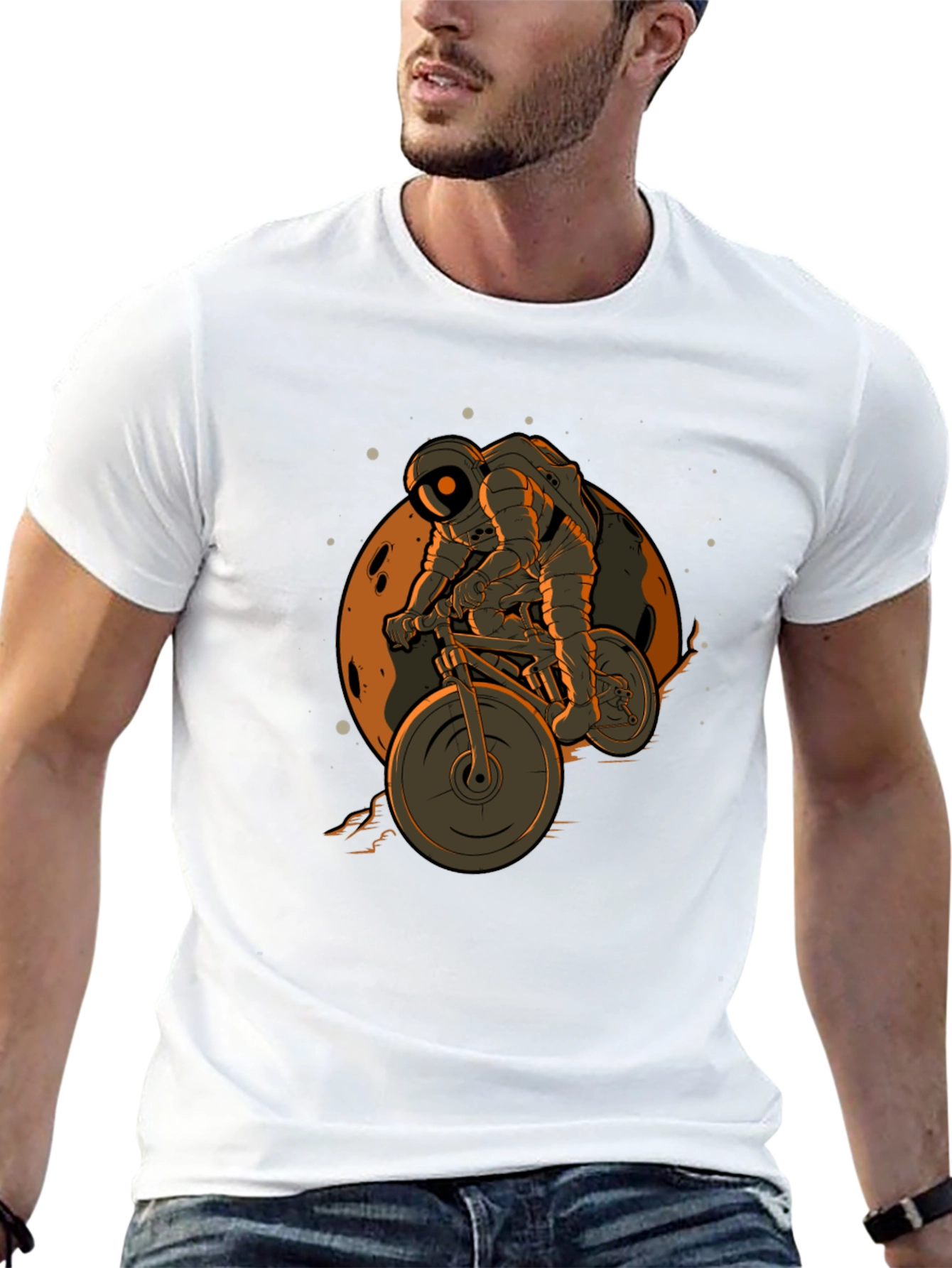 Black Astronaut Biking on the Moon T-Shirt view 13