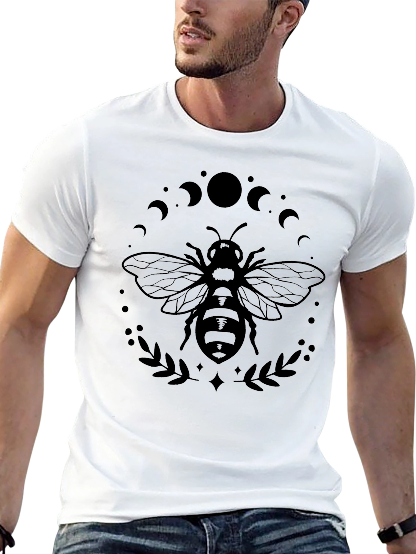 Black Black Bee and Moon Phases Graphic T-Shirt view 13