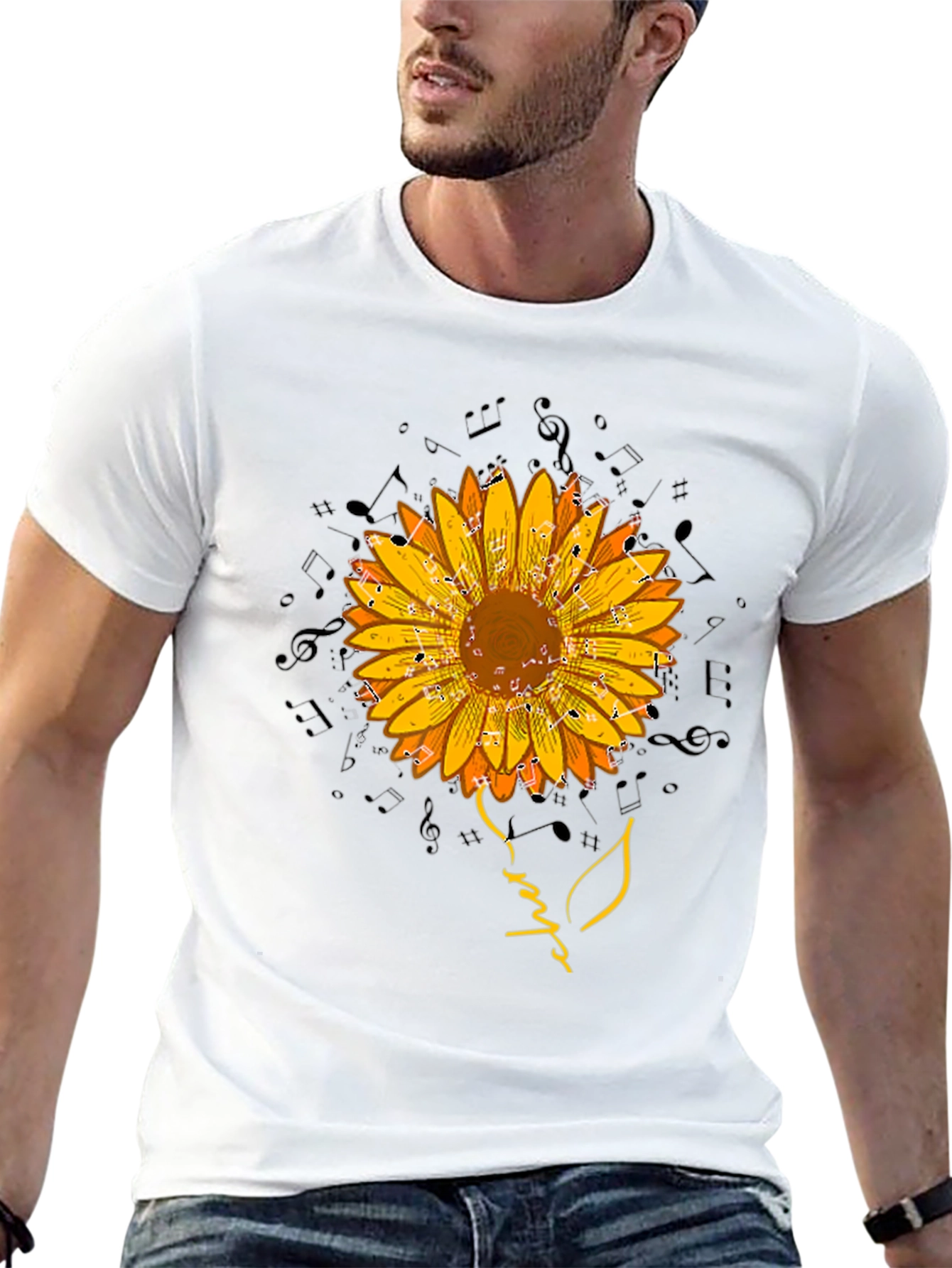 Black Sunflower Music Note Graphic Tee view 13