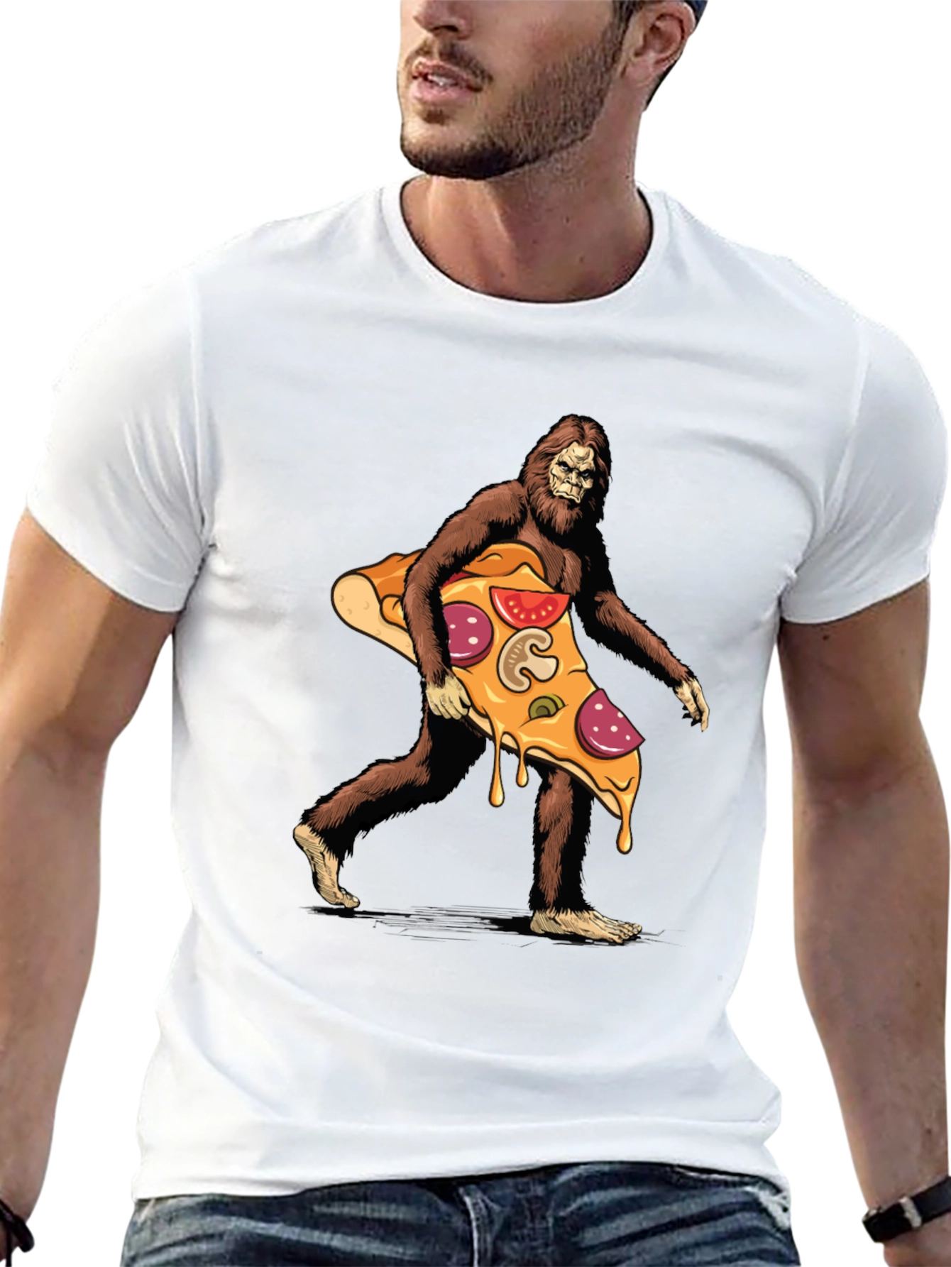 Black Bigfoot Pizza T-Shirt - Funny Graphic Tee view 13