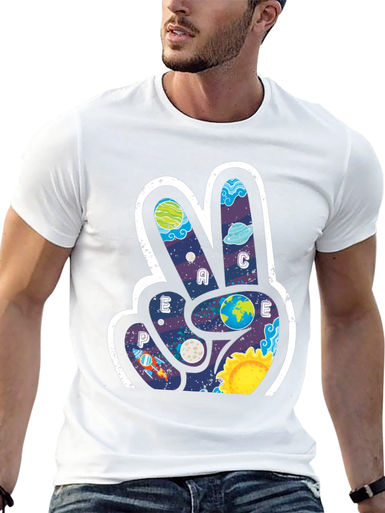 Black Peace Sign Galaxy T-Shirt view 13