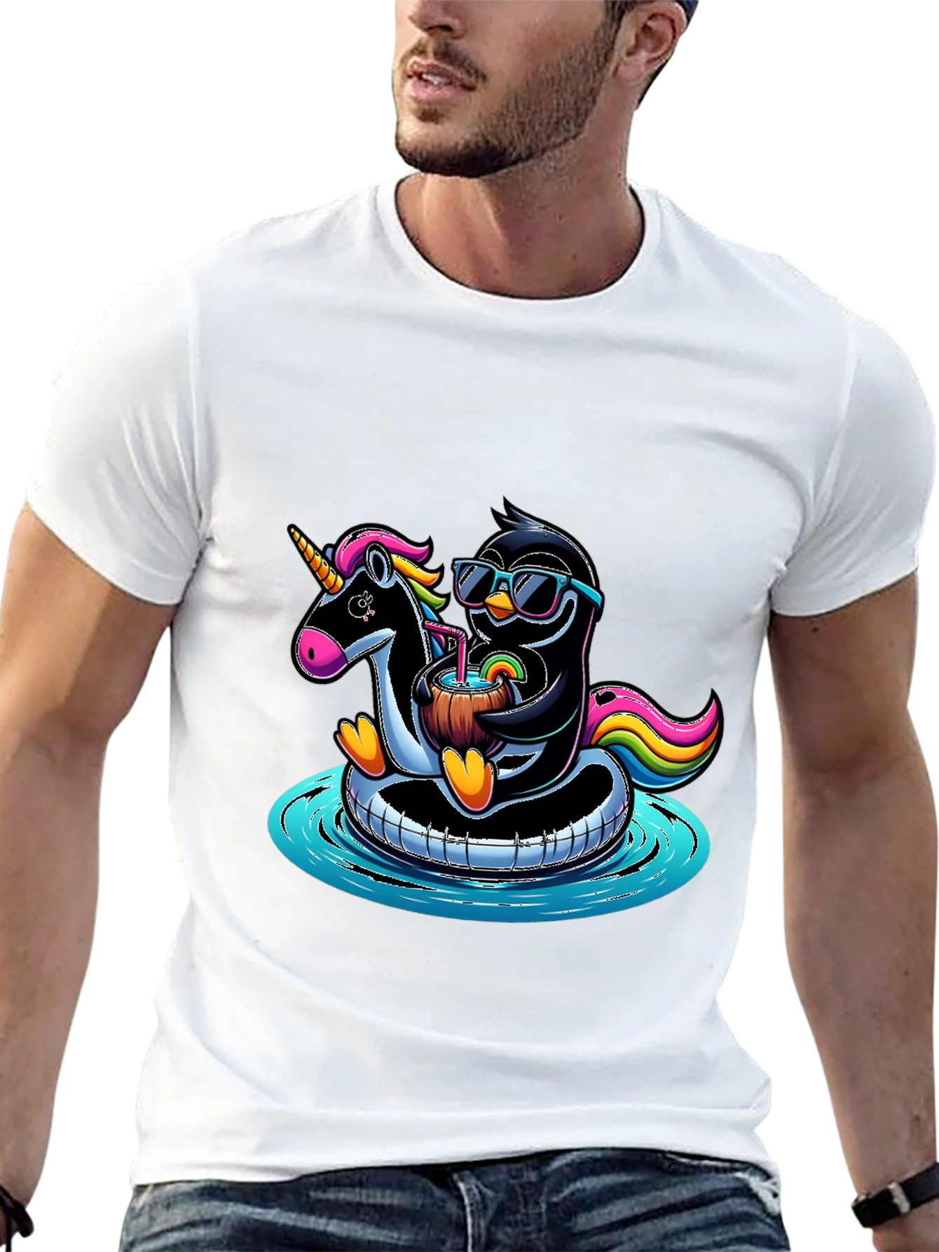 Black Penguin & Unicorn Pool Party Graphic Tee view 13