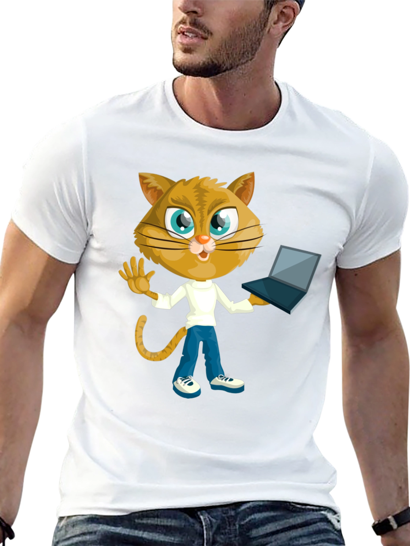 Black Cat Laptop T-Shirt: Funny Graphic Tee for Cat Lovers view 13
