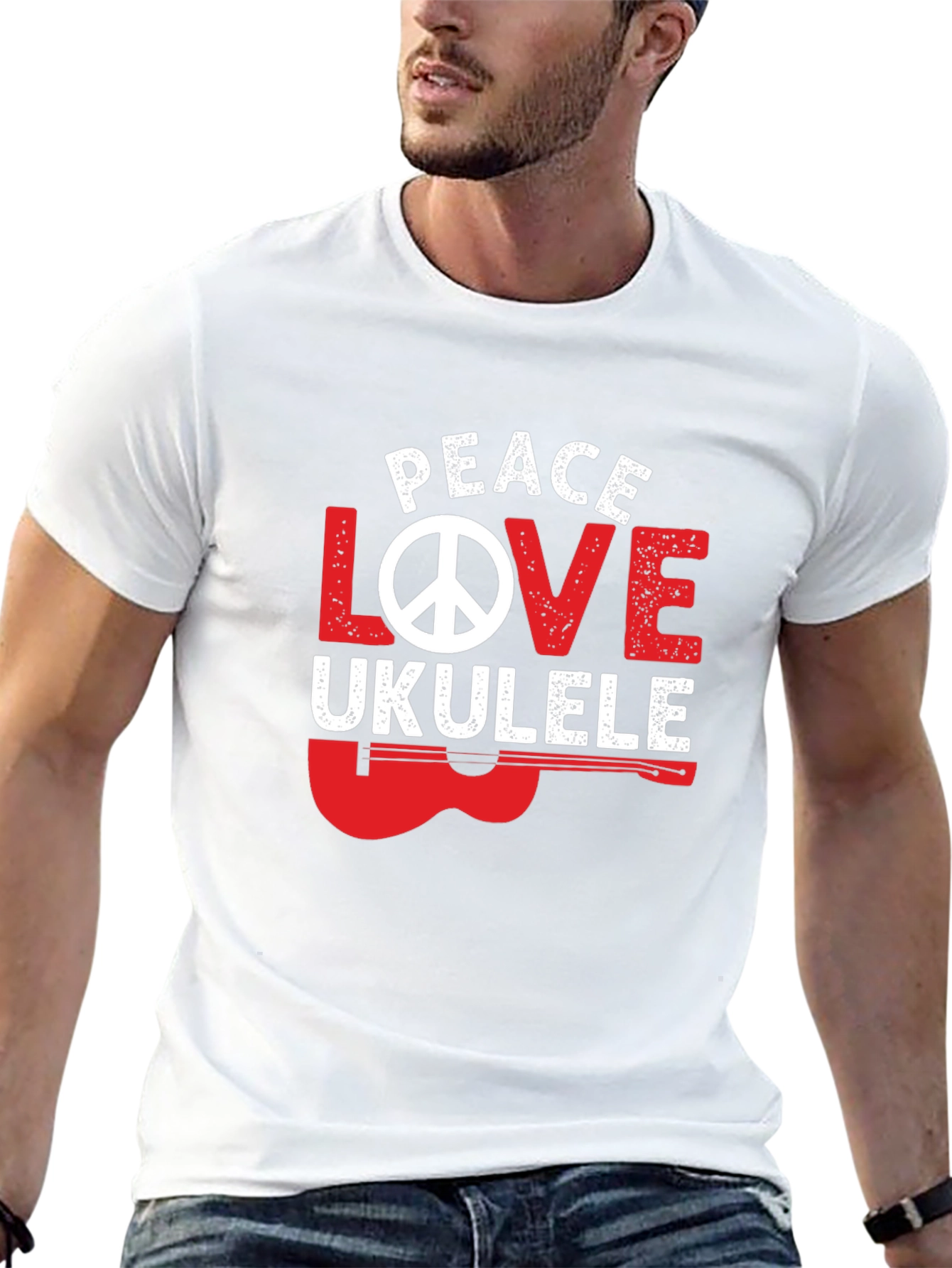 Black Peace Love Ukulele Graphic T-Shirt view 13