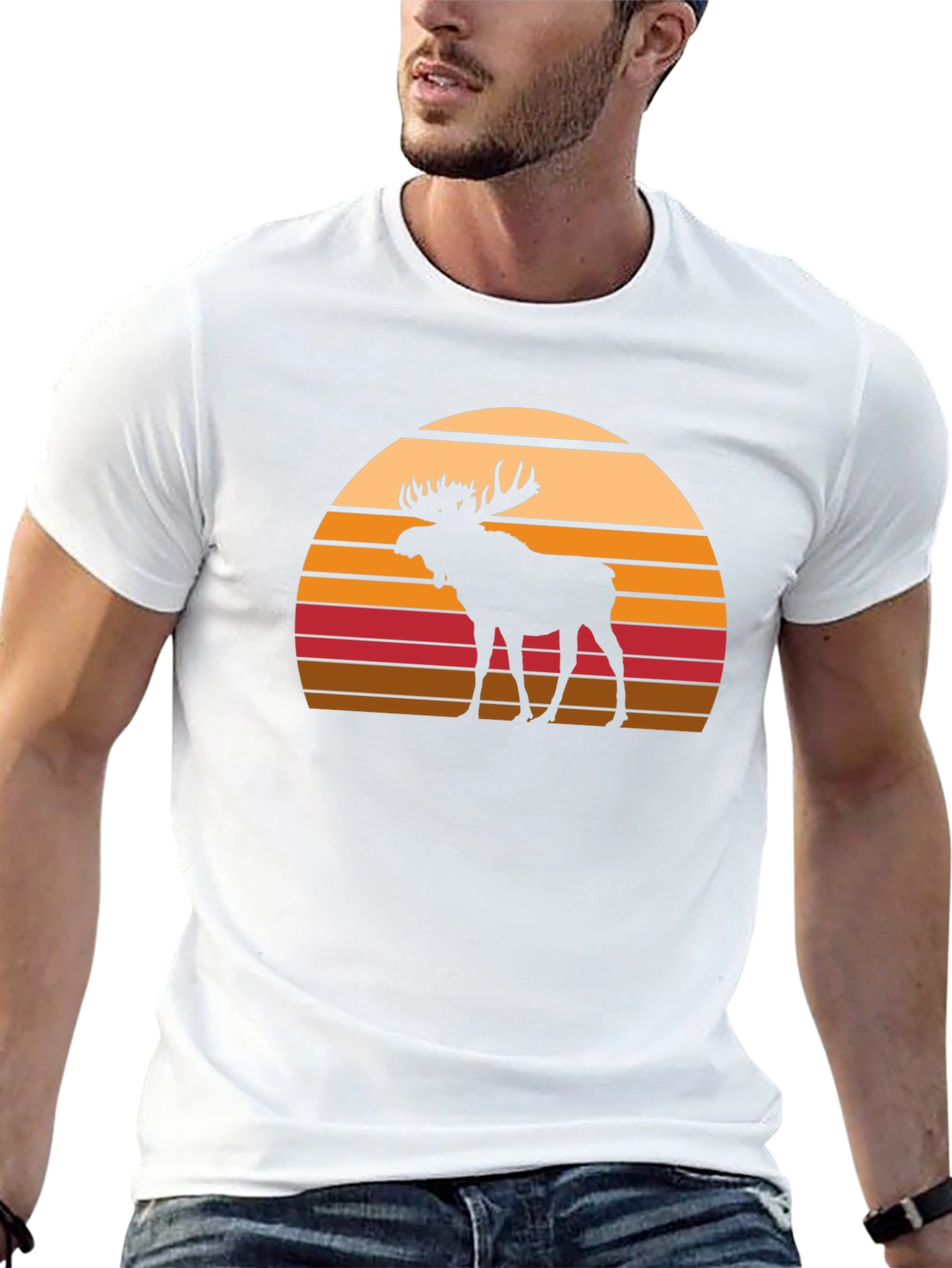 Black Moose Silhouette Sunset Graphic T-Shirt view 13
