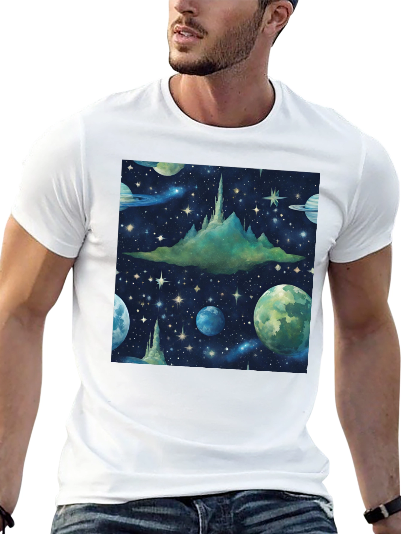 Black Space Castle T-Shirt - Galaxy Print view 13