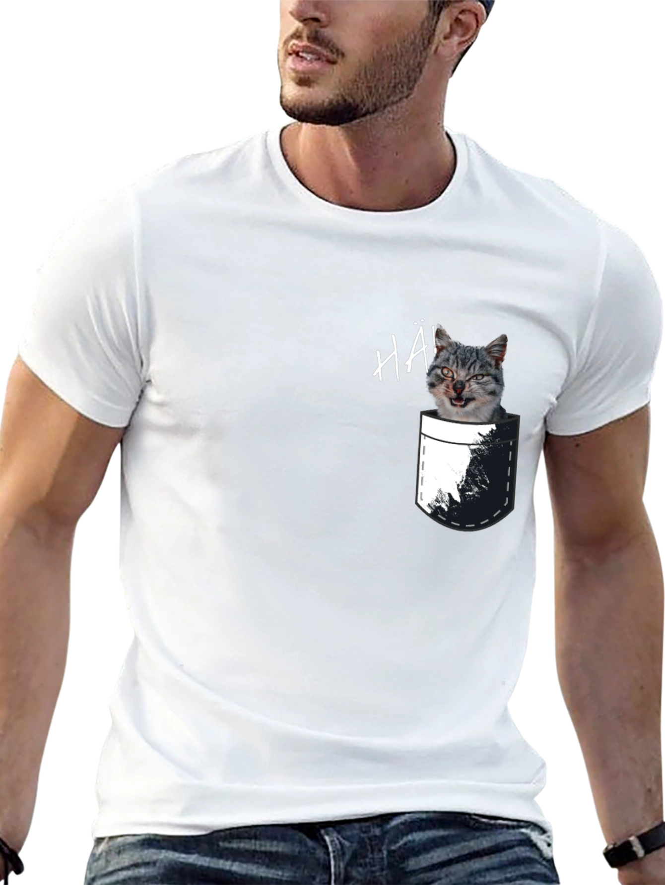 Black Cat Pocket T-Shirt - Funny Graphic Tee view 13