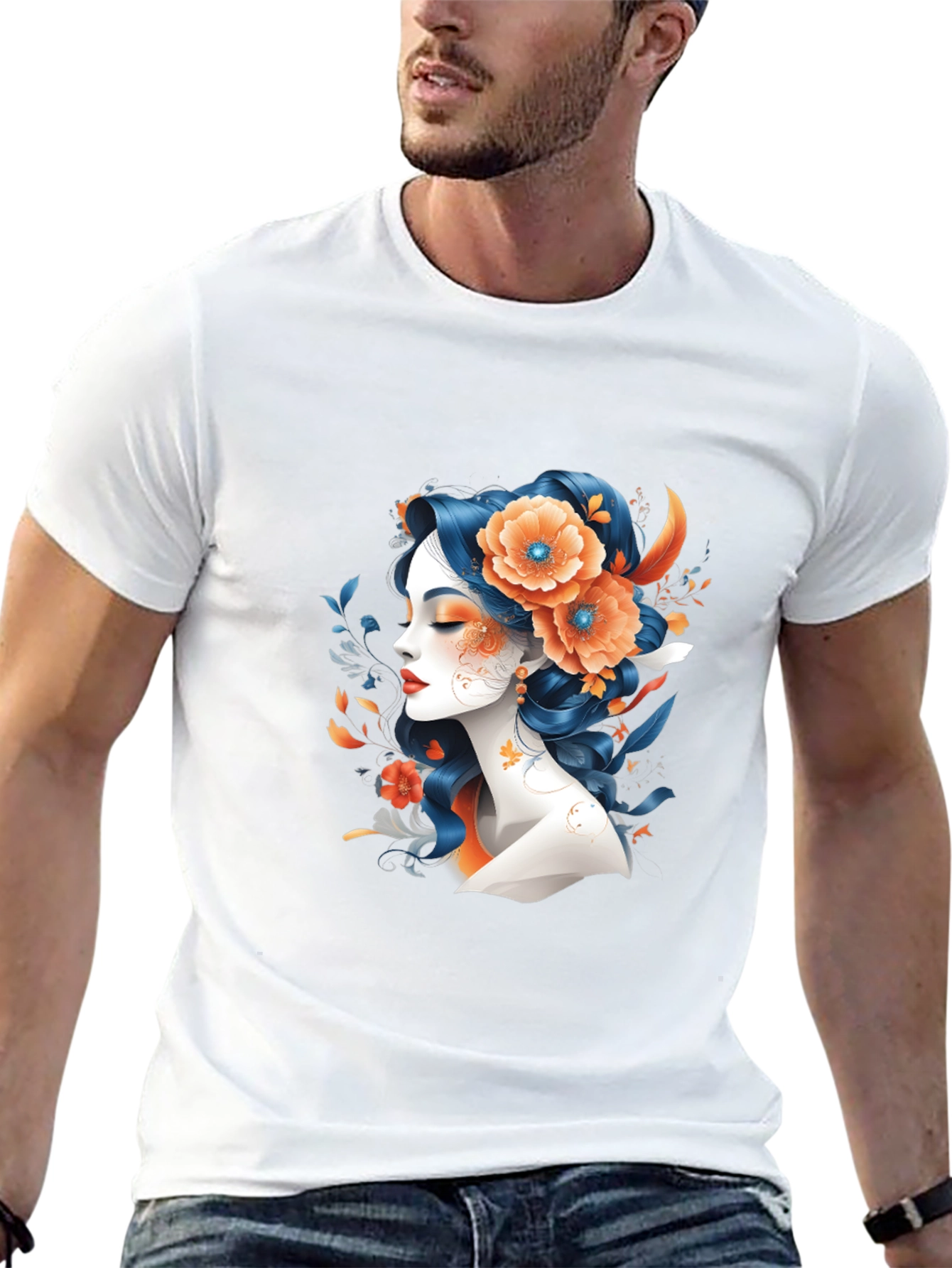 Black Floral Woman Graphic Tee - Black T-Shirt view 13