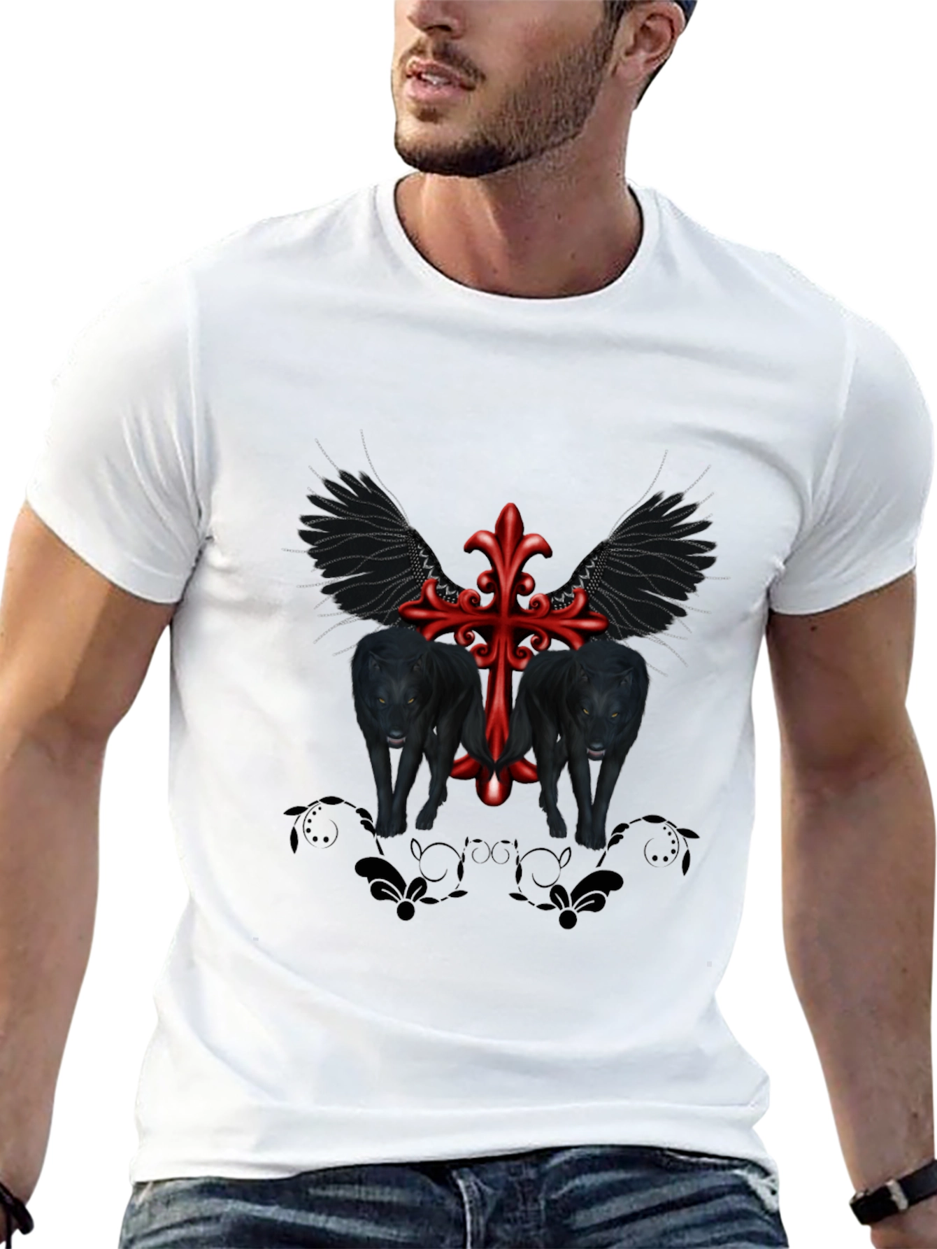 Black Gothic Wolves Cross Tee view 13