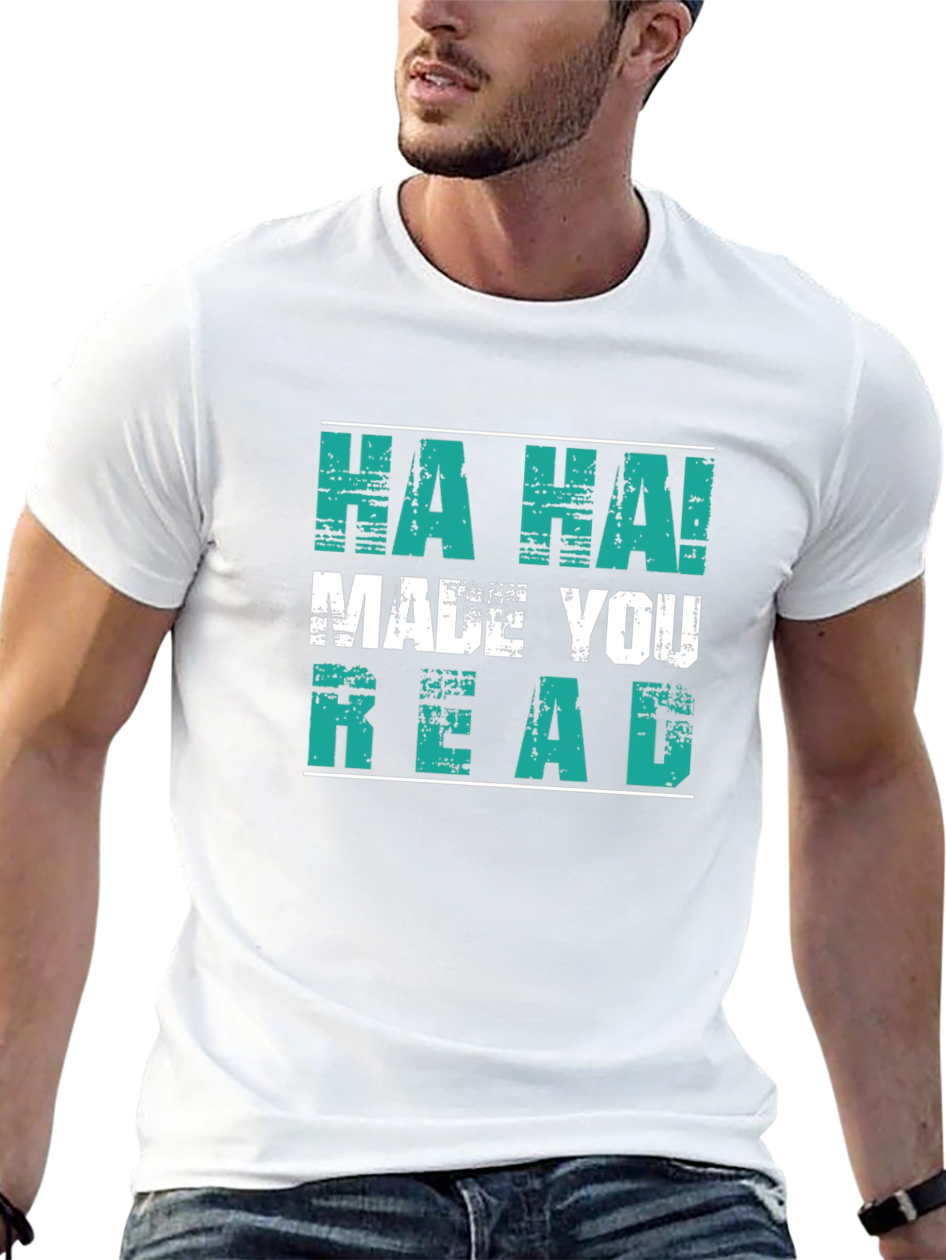 Black Funny "HA HA! MADE YOU READ" Graphic T-Shirt view 13