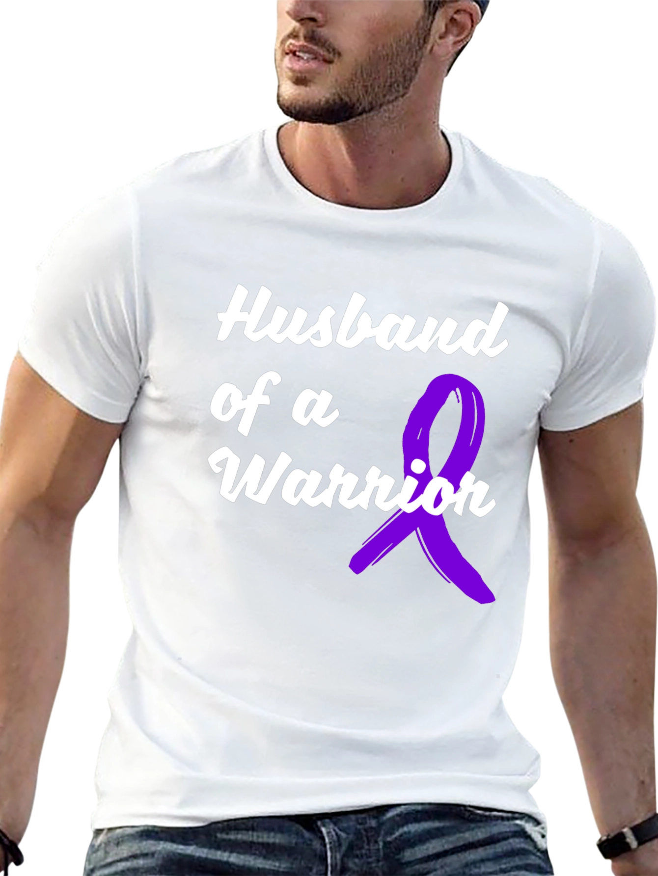 Black Husband of a Warrior Black T-Shirt Awareness Purple Ribbon view 13