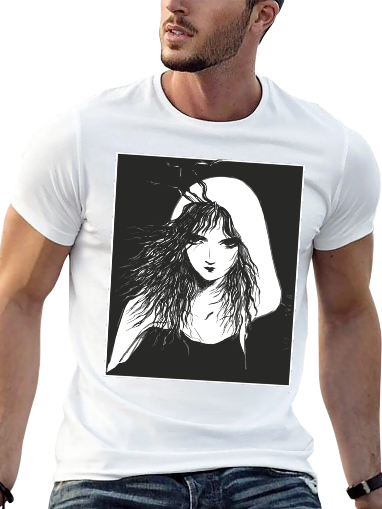 Black Ethereal Woman Graphic Tee - Black Cotton T-Shirt view 13