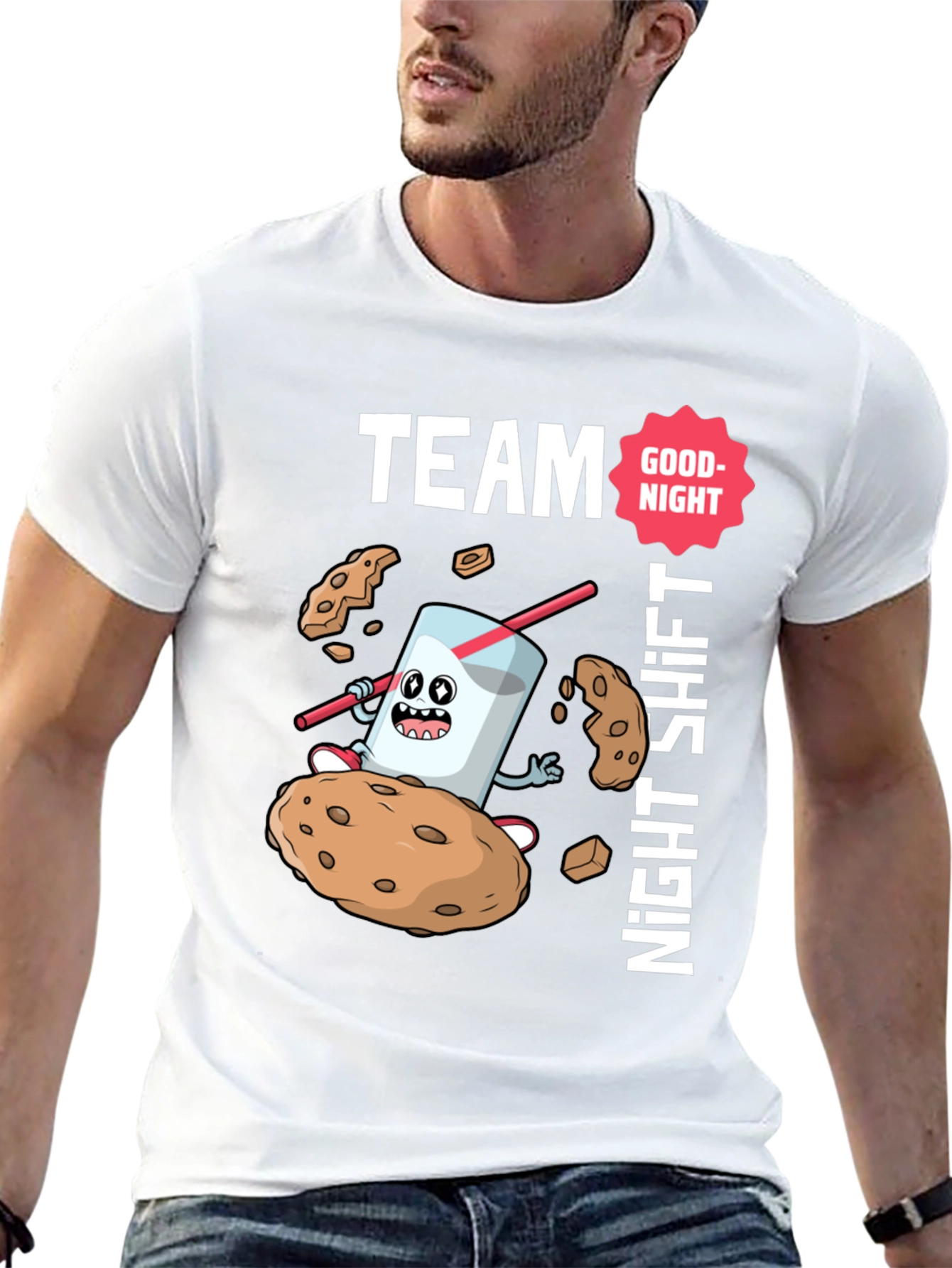Black Team Night Shift Cookie & Milk T-Shirt view 13
