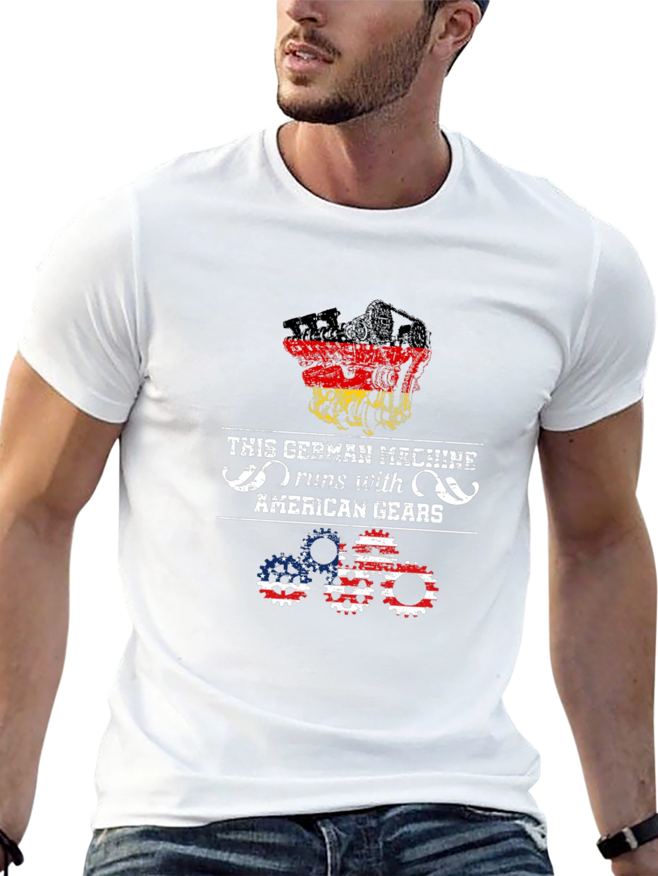 Black German Machine American Gears T-Shirt view 13