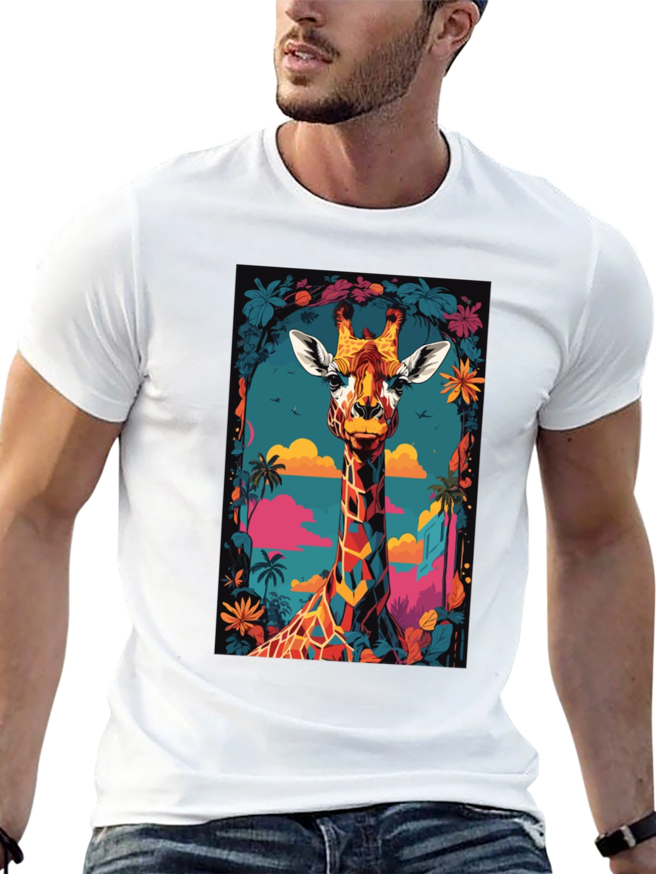 Black Cool Giraffe Graphic Print Black T-Shirt view 13