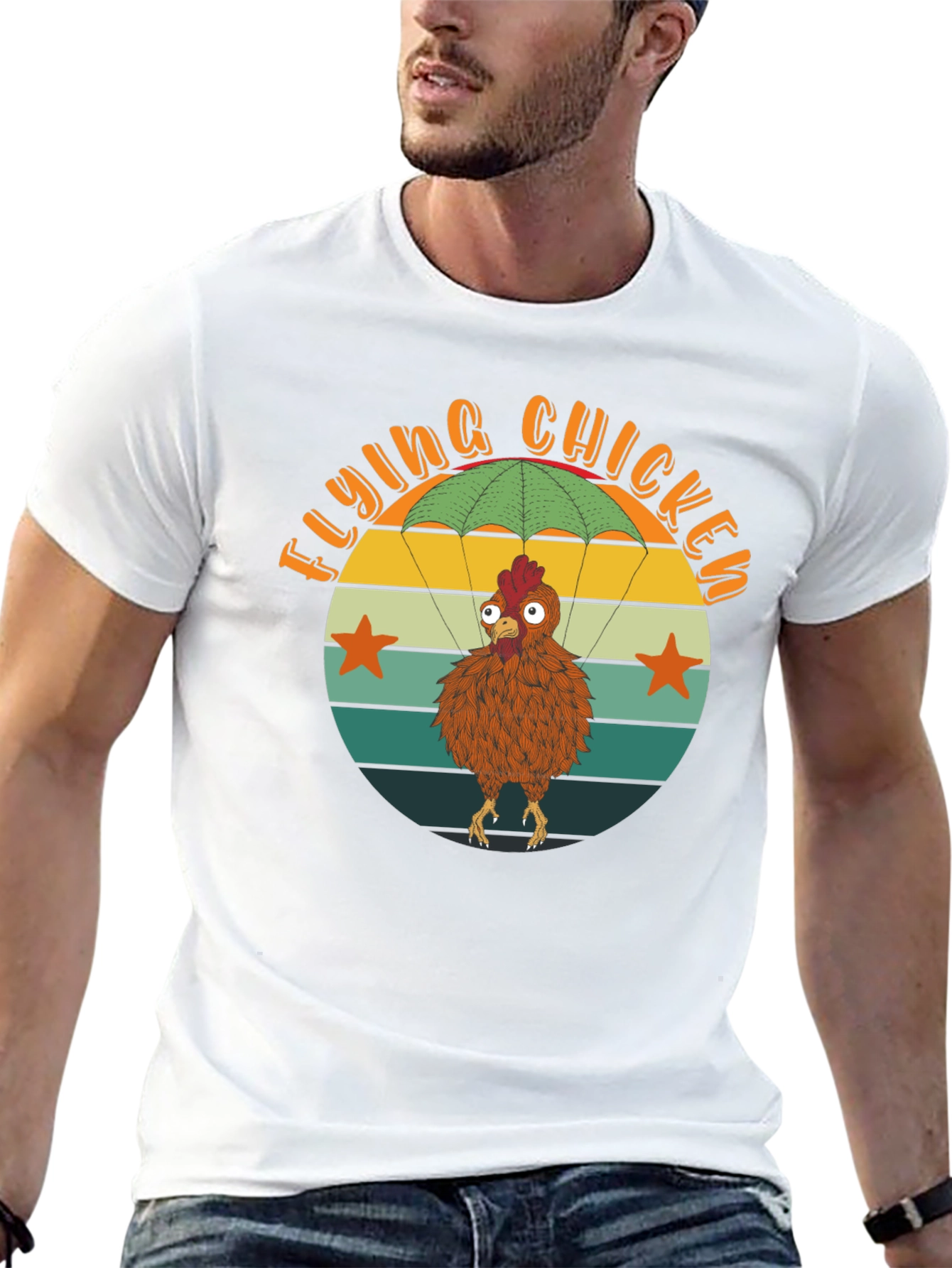 Black Flying Chicken T-Shirt - Funny Parachute Chicken Tee view 13