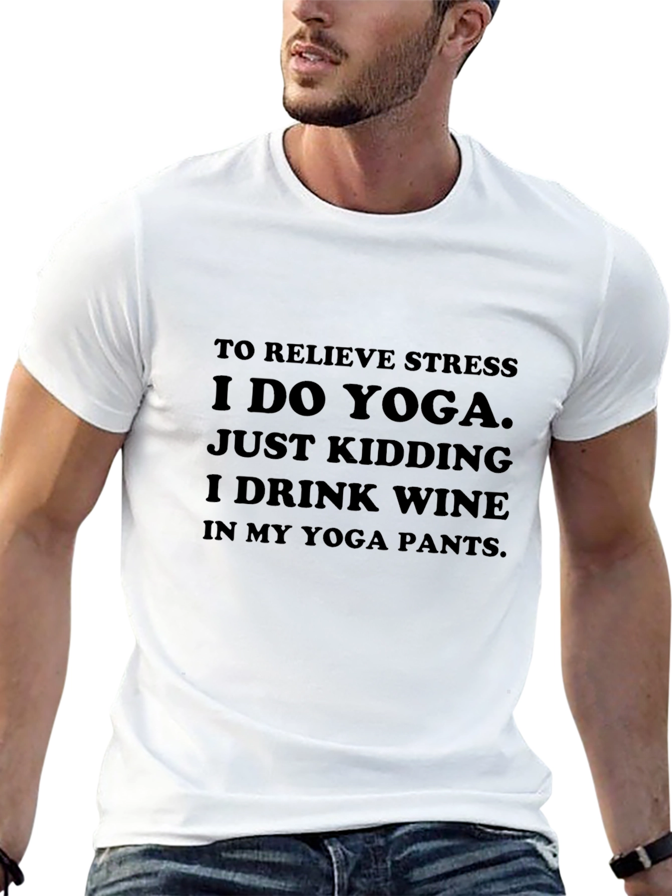 Black Yoga & Wine T-Shirt: Relieve Stress in Comfort view 13